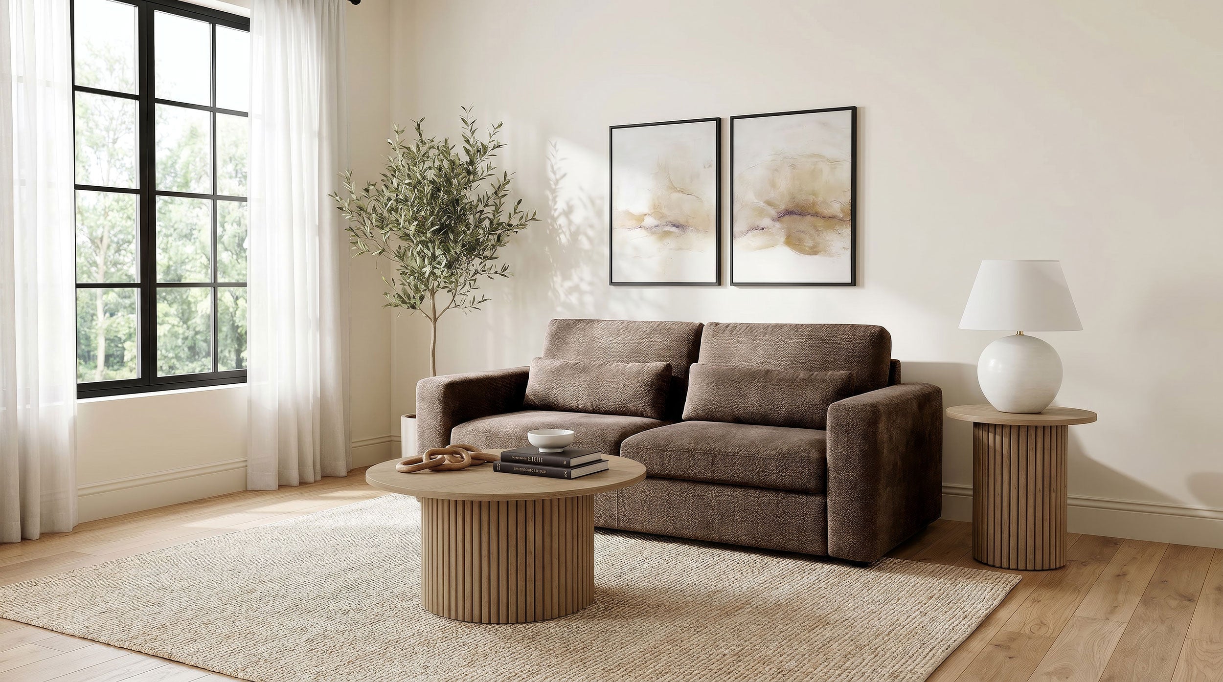 Amador Transitional Chocolate Chenille Upholstered Track Arm Sofa