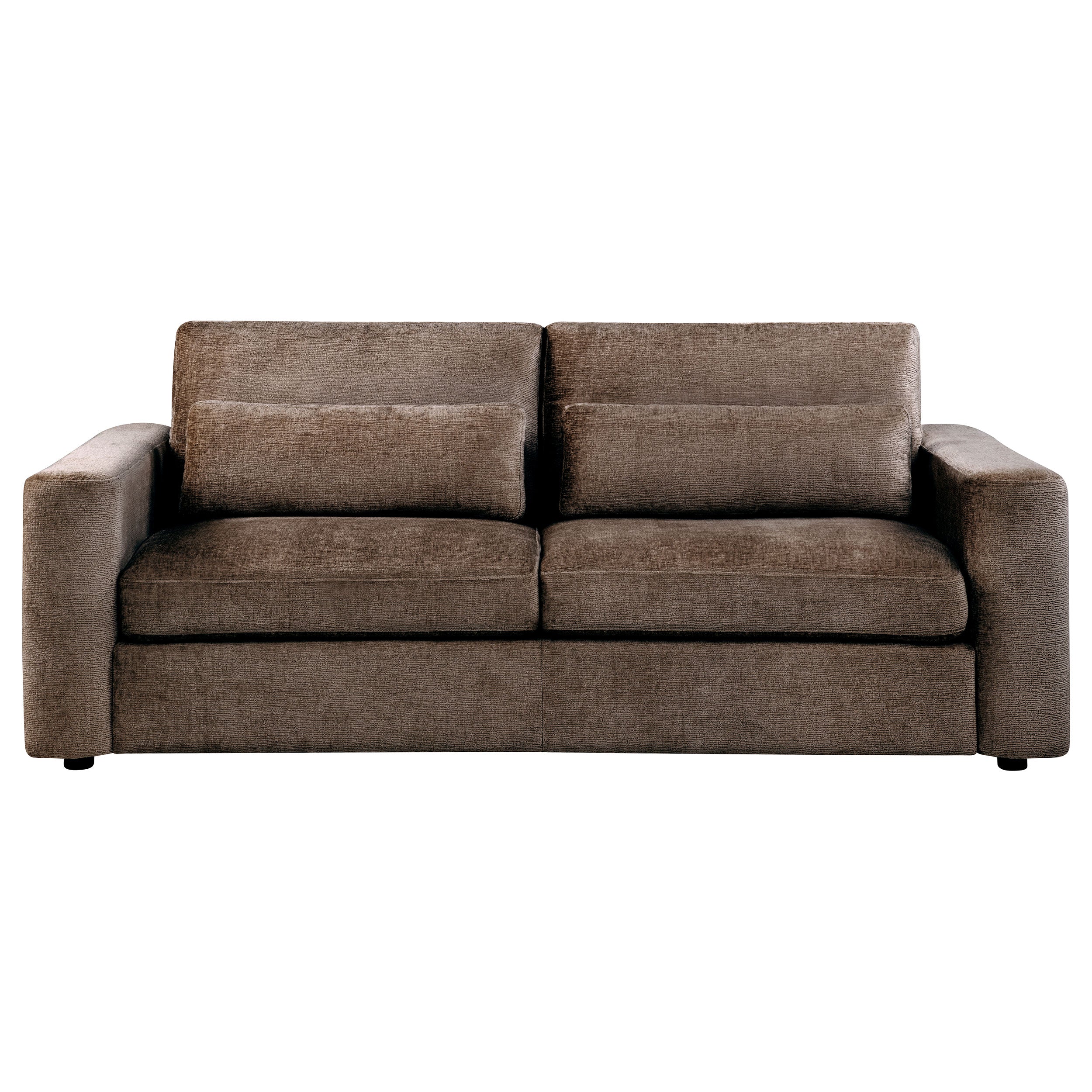 Amador Transitional Chocolate Chenille Upholstered Track Arm Sofa