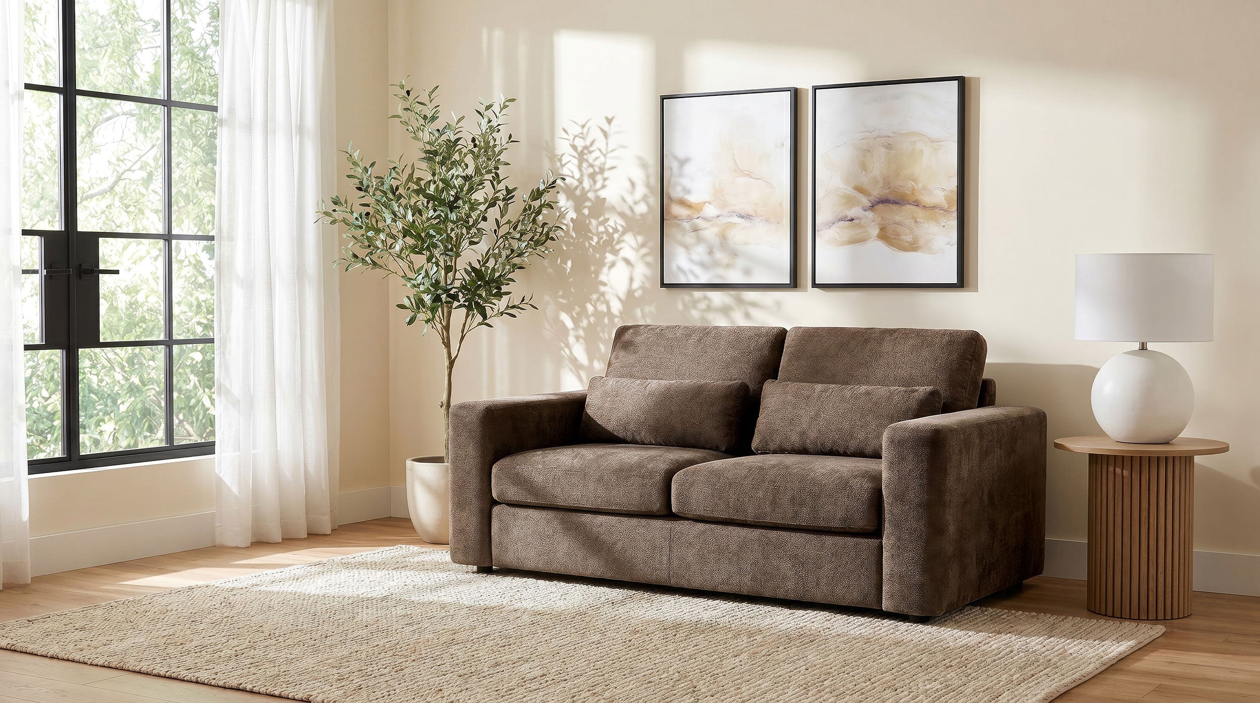 Amador Transitional Chocolate Chenille Upholstered Track Arm Loveseat