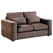 Amador Transitional Chocolate Chenille Upholstered Track Arm Loveseat