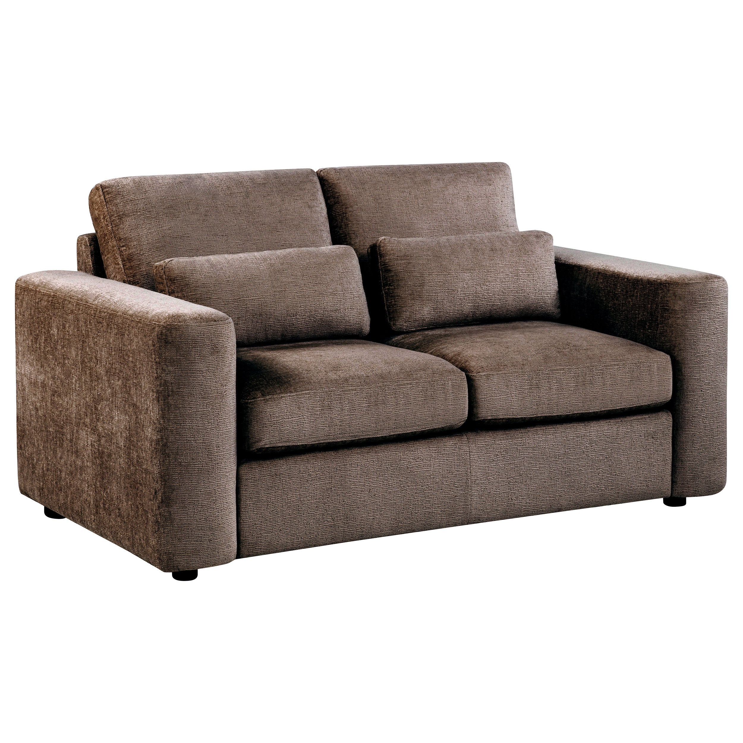 Amador Transitional Chocolate Chenille Upholstered Track Arm Loveseat