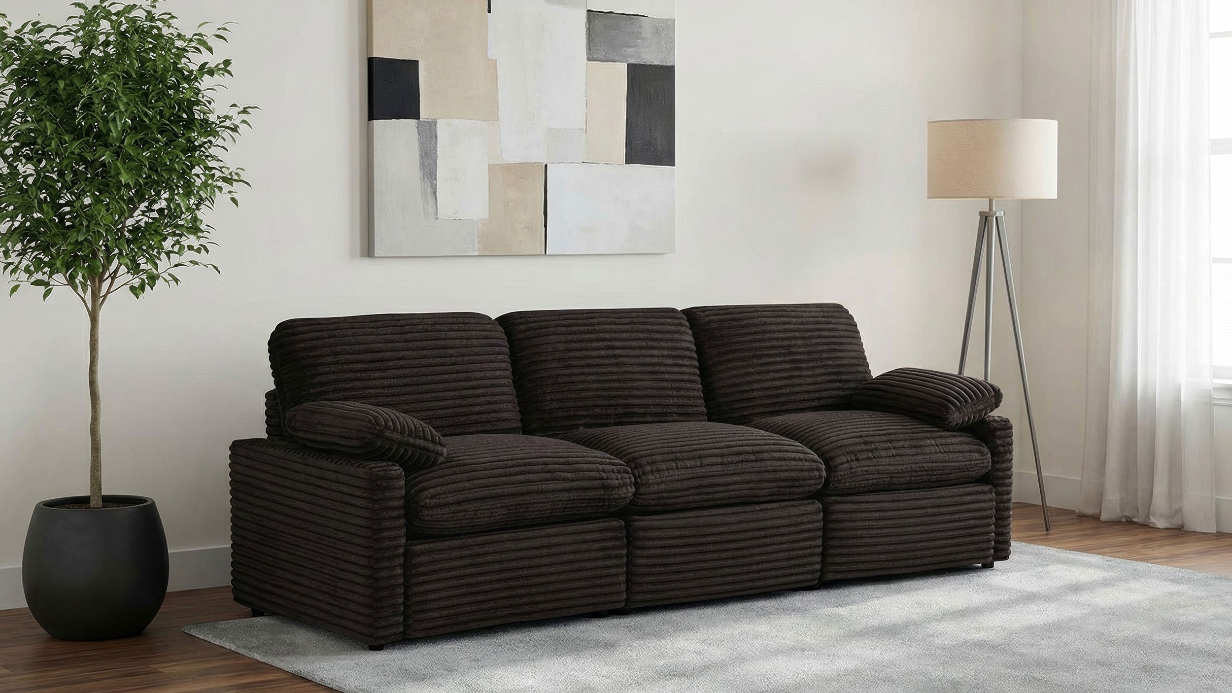Collins Contemporary 7-Piece Modular Power Reclining Sectional Sofa in Chocolate Brown Corduroy Fabric