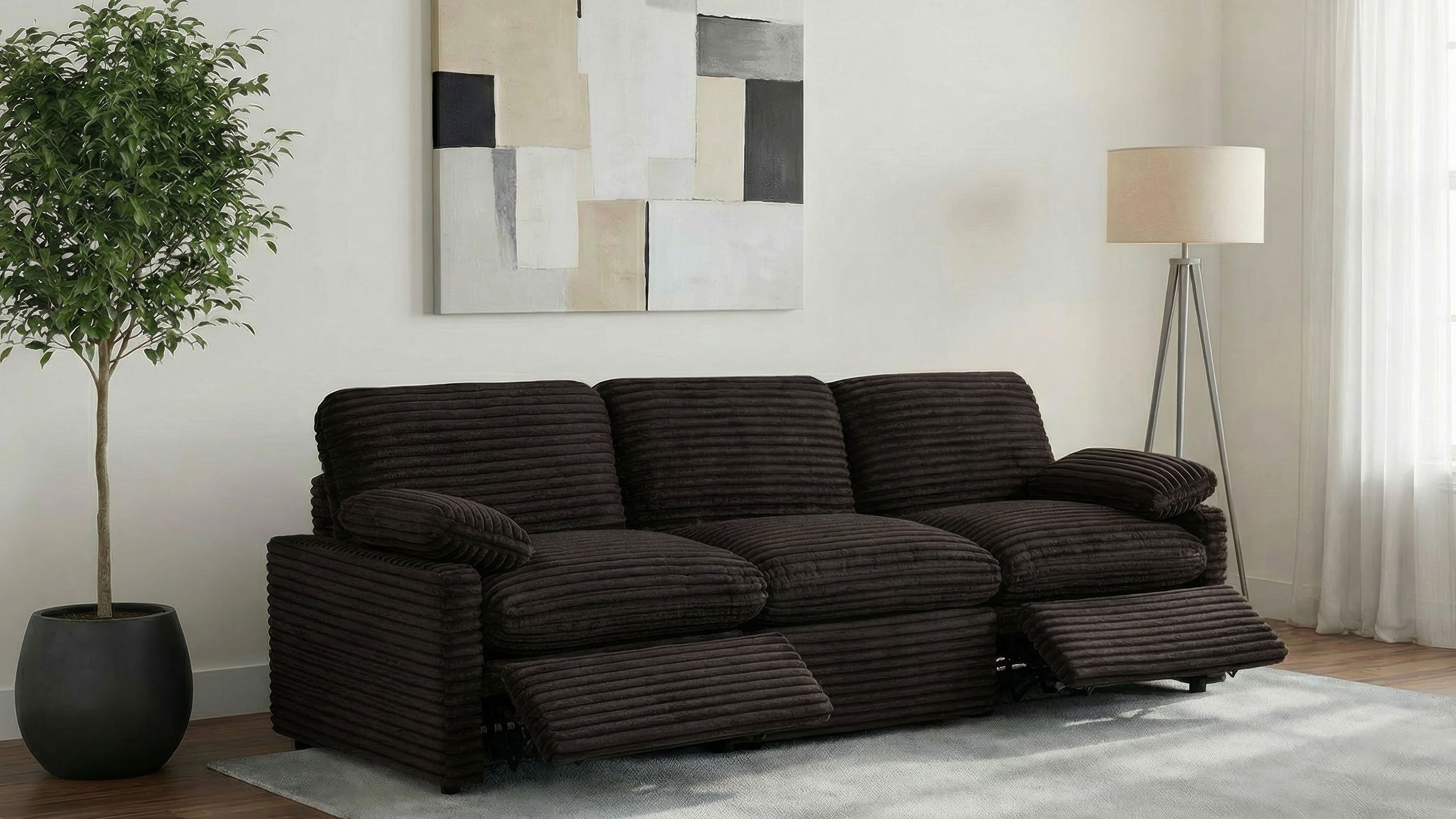 Collins Contemporary 7-Piece Modular Power Reclining Sectional Sofa in Chocolate Brown Corduroy Fabric