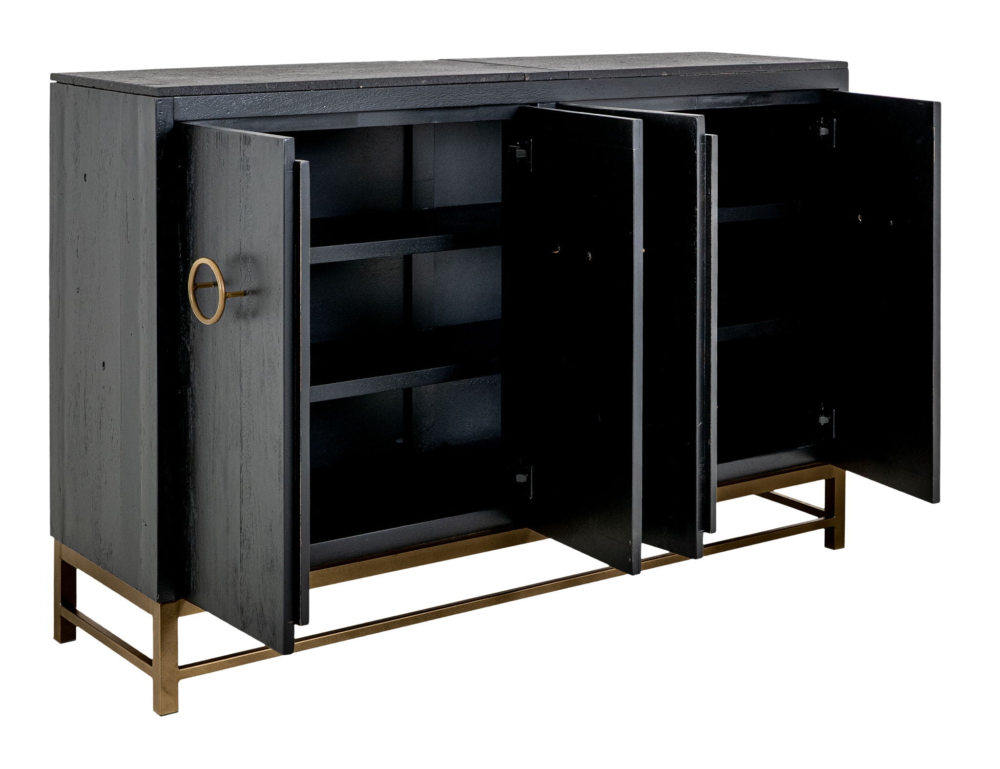 Ebano Console Charcoal Black, 4-Door Wood & Stone