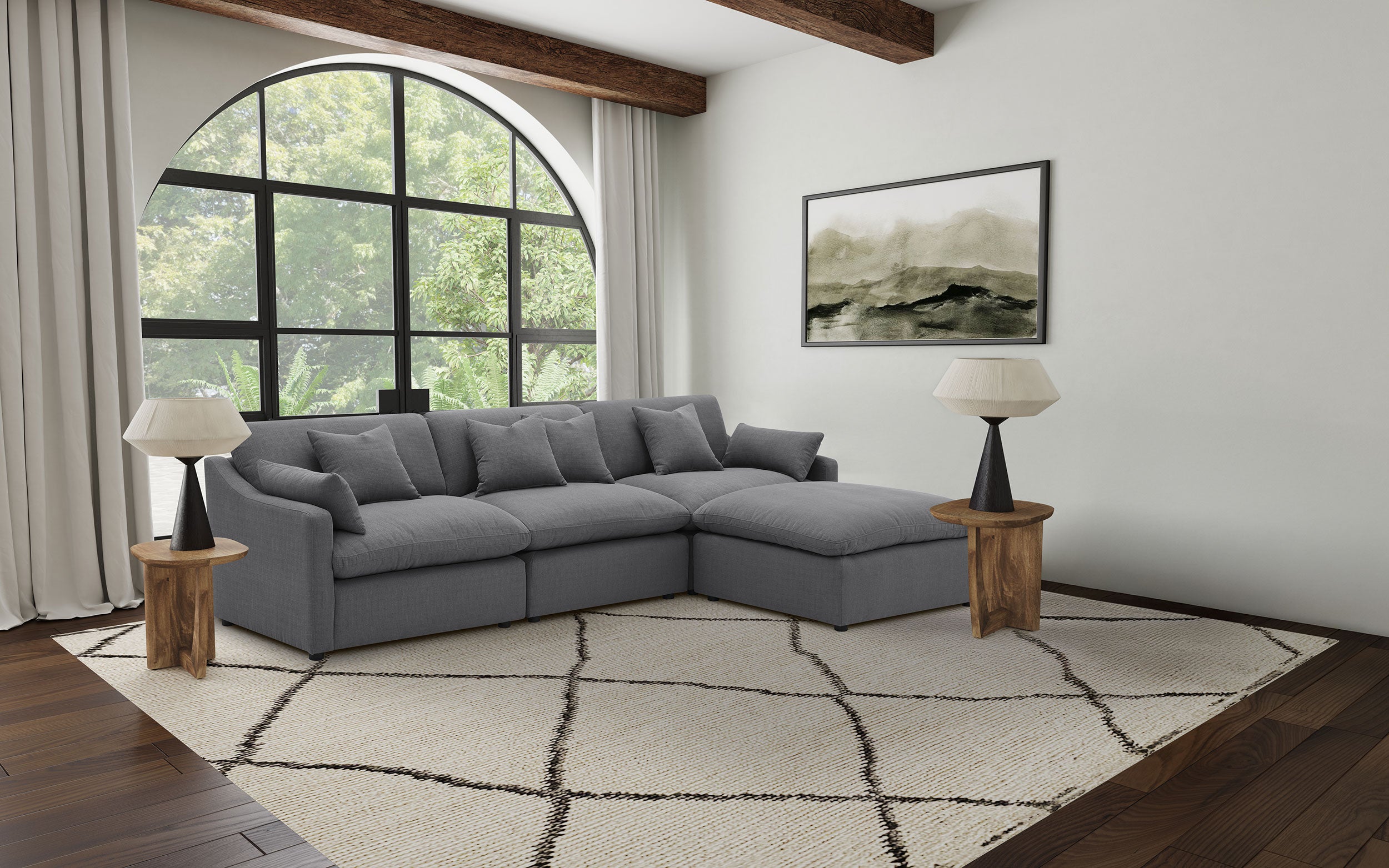 Hobson Modern Neutral Performance Fabric 4-Piece Modular Sectional Sofa