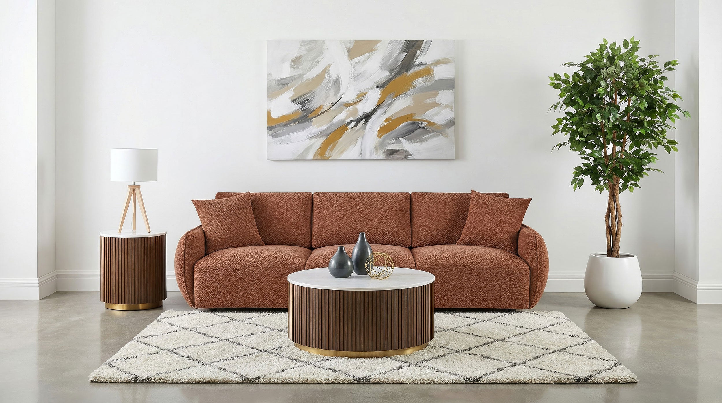 Elysia Contemporary Modular Fabric Lounge Sofa Coral