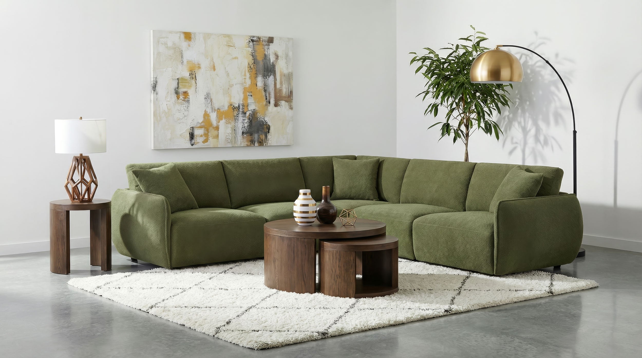Elysia Contemporary Green Modular Fabric L-Shape Sectional Sofa