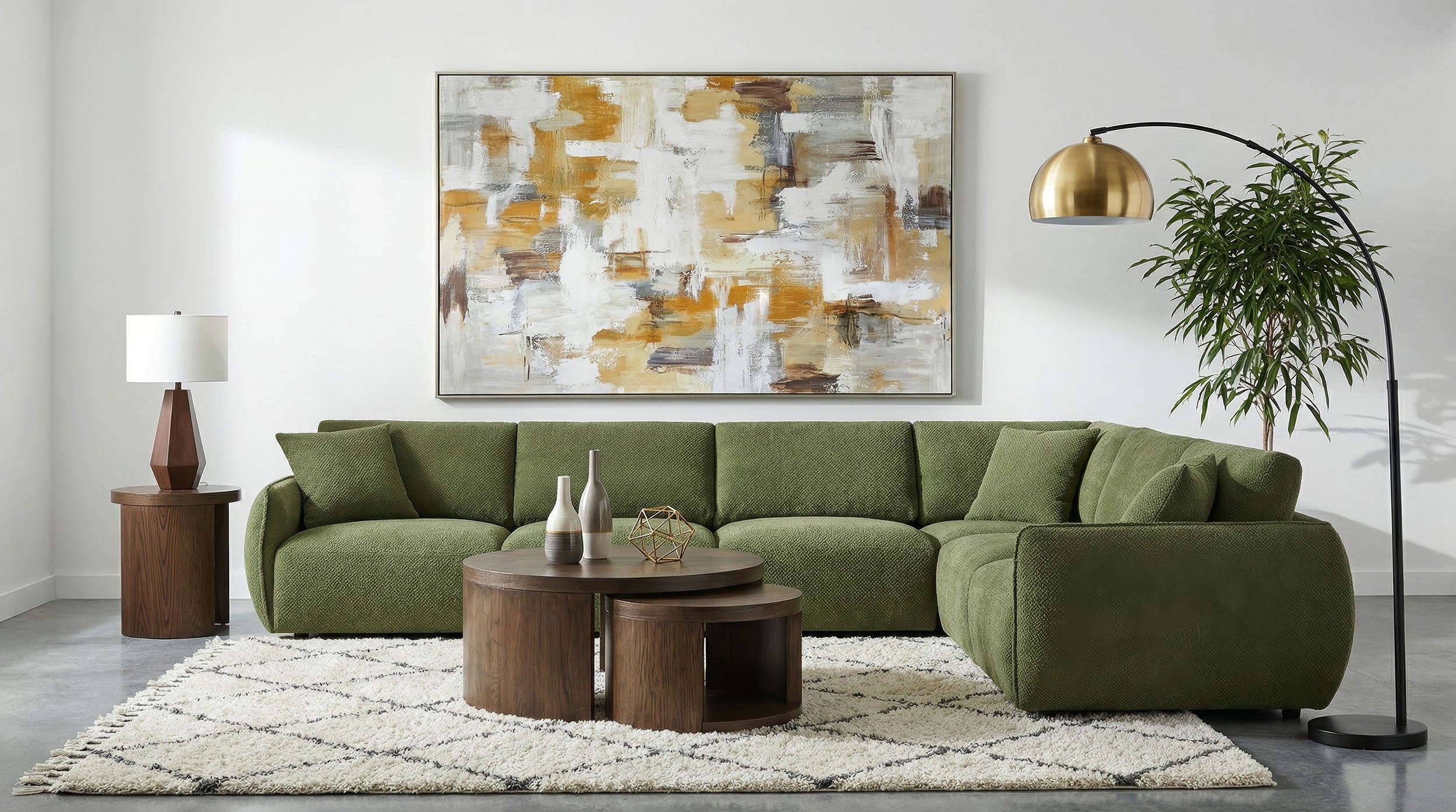 Elysia Contemporary Green Modular Fabric L-Shape Sectional Sofa