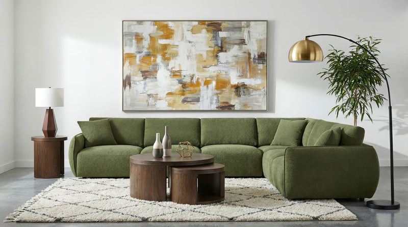 Elysia Contemporary Green Modular Fabric L-Shape Sectional Sofa