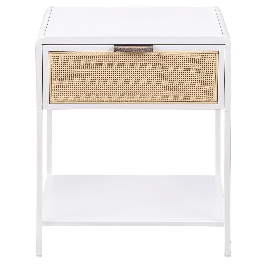Amherst 1-Drawer Radio Weave Rattan Metal Side Table