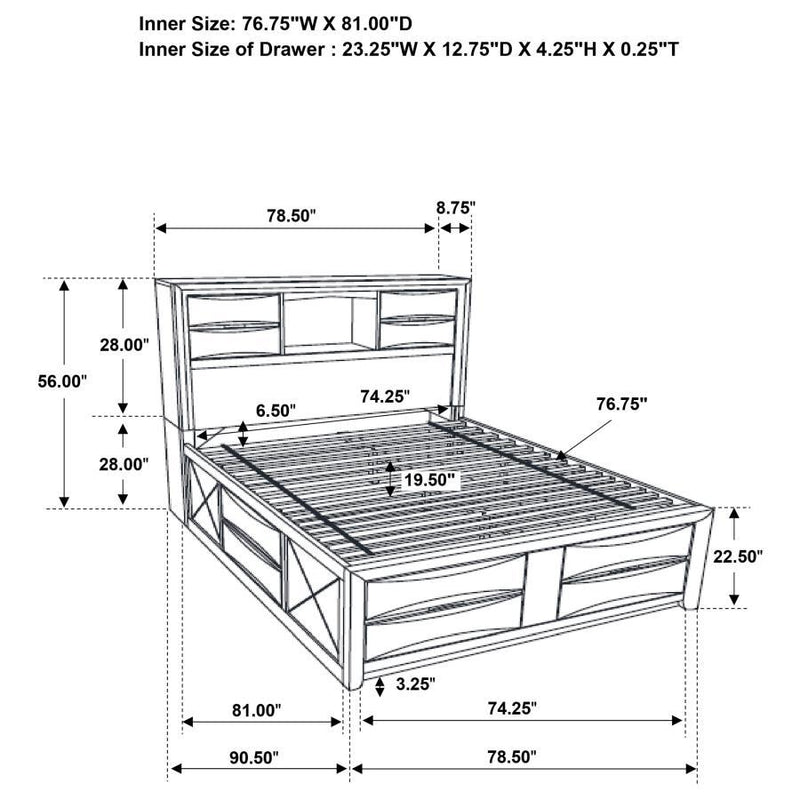 Briana Wood Eastern King Storage Bookcase Bed