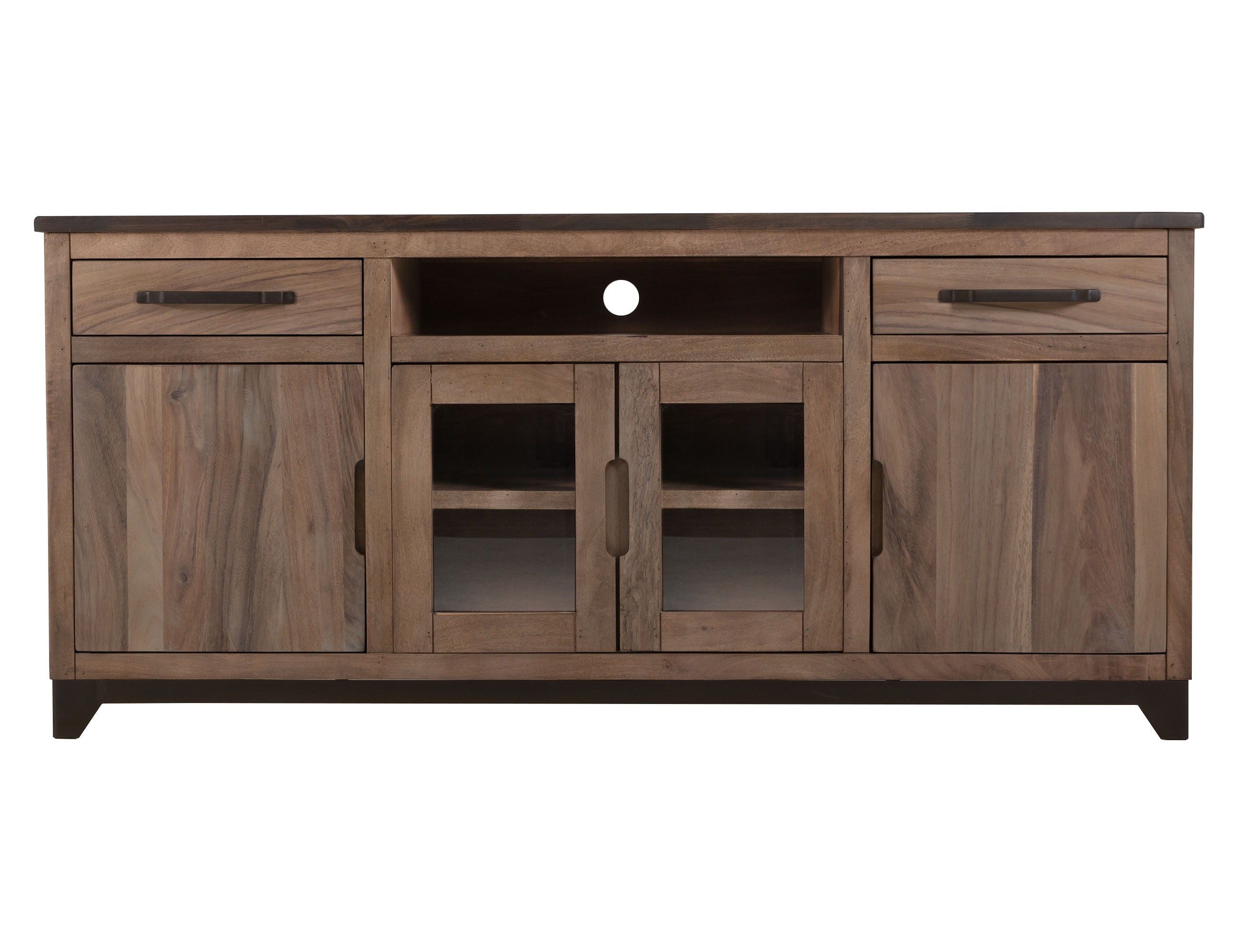 Natural Parota - 2 Drawer, 2 Door, 2 Glass Door TV Stand - Rich Brown