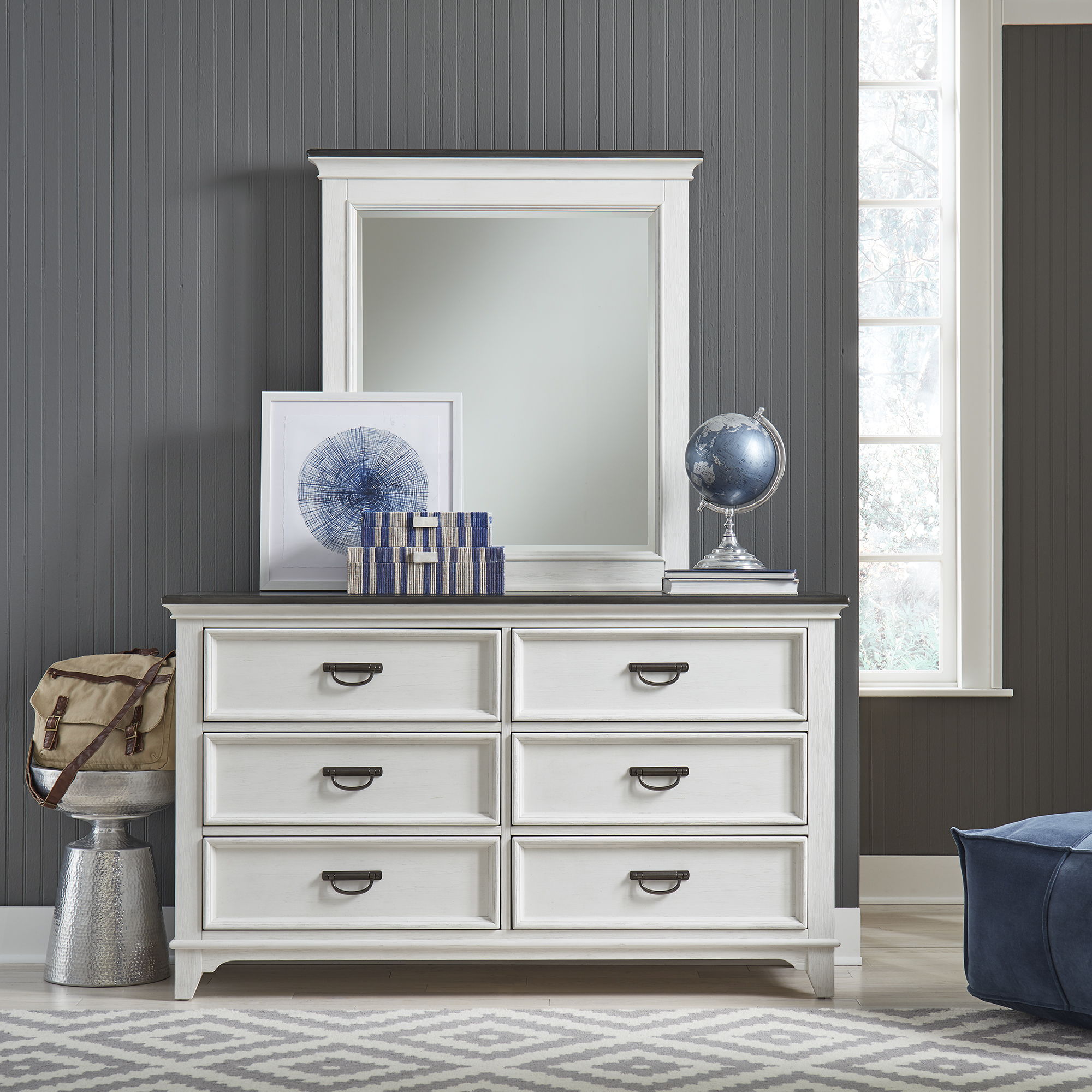 Allyson Park 6-Drawer Dresser with Crown Mirror
