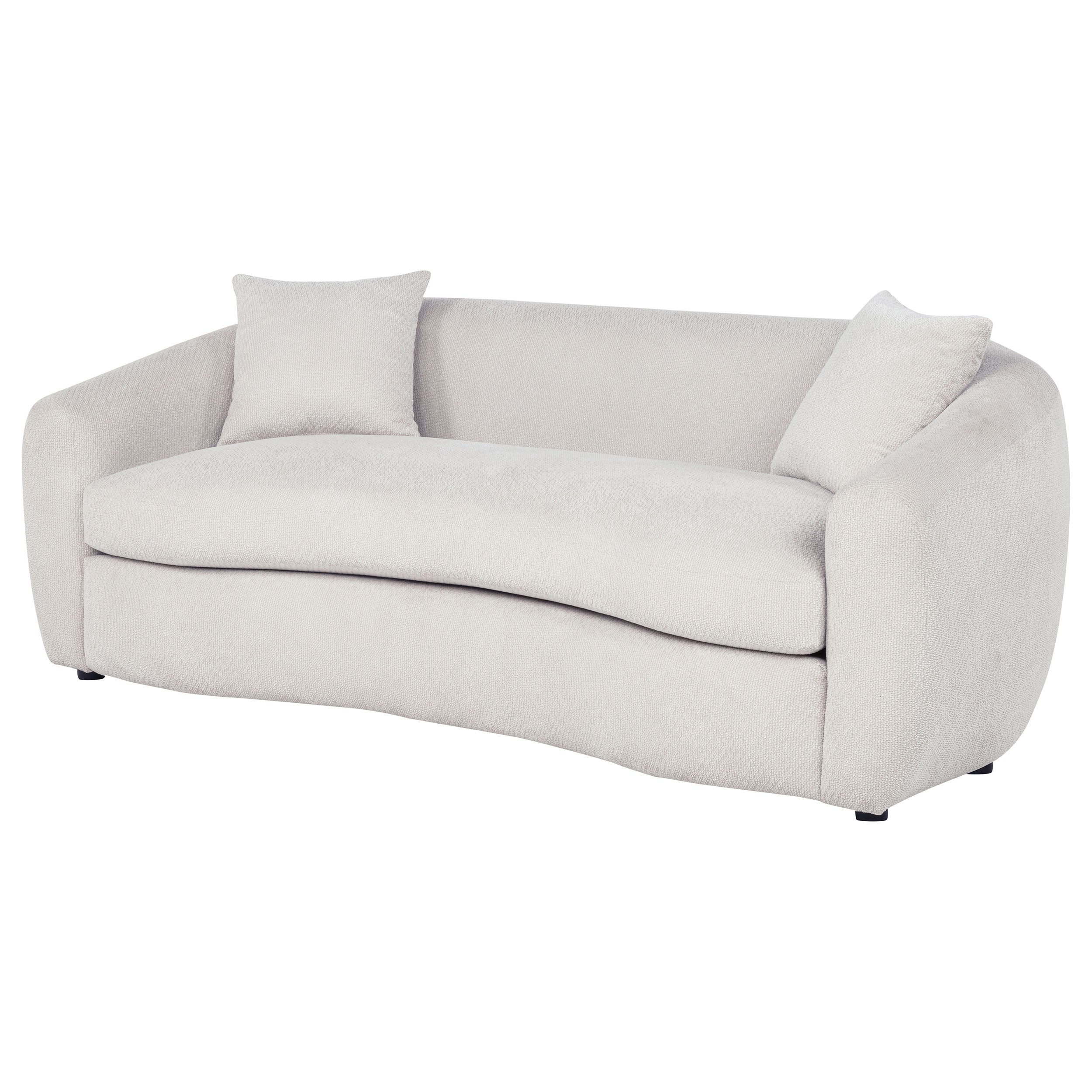 Isabella Contemporary Curved Sand Fabric Sofa with Sloped Arms