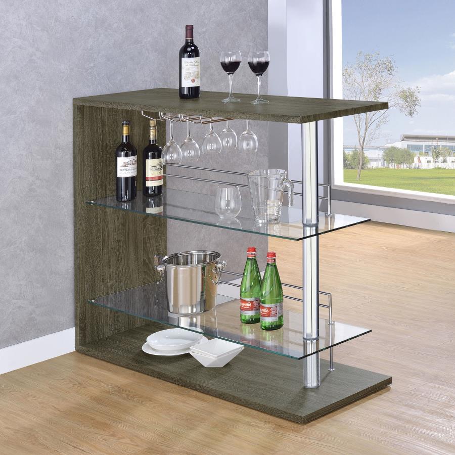 Prescott Rectangular 2-Shelf Home Bar Unit with Glass