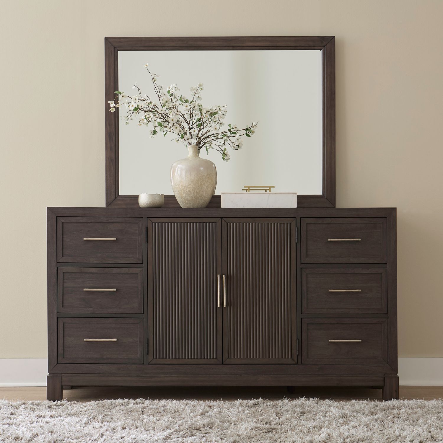 Modern Edge - Dresser & Mirror - Brown, 6 Drawers