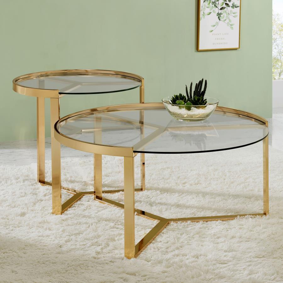 Delia 2-Piece Round Glass Top Nesting Coffee Table