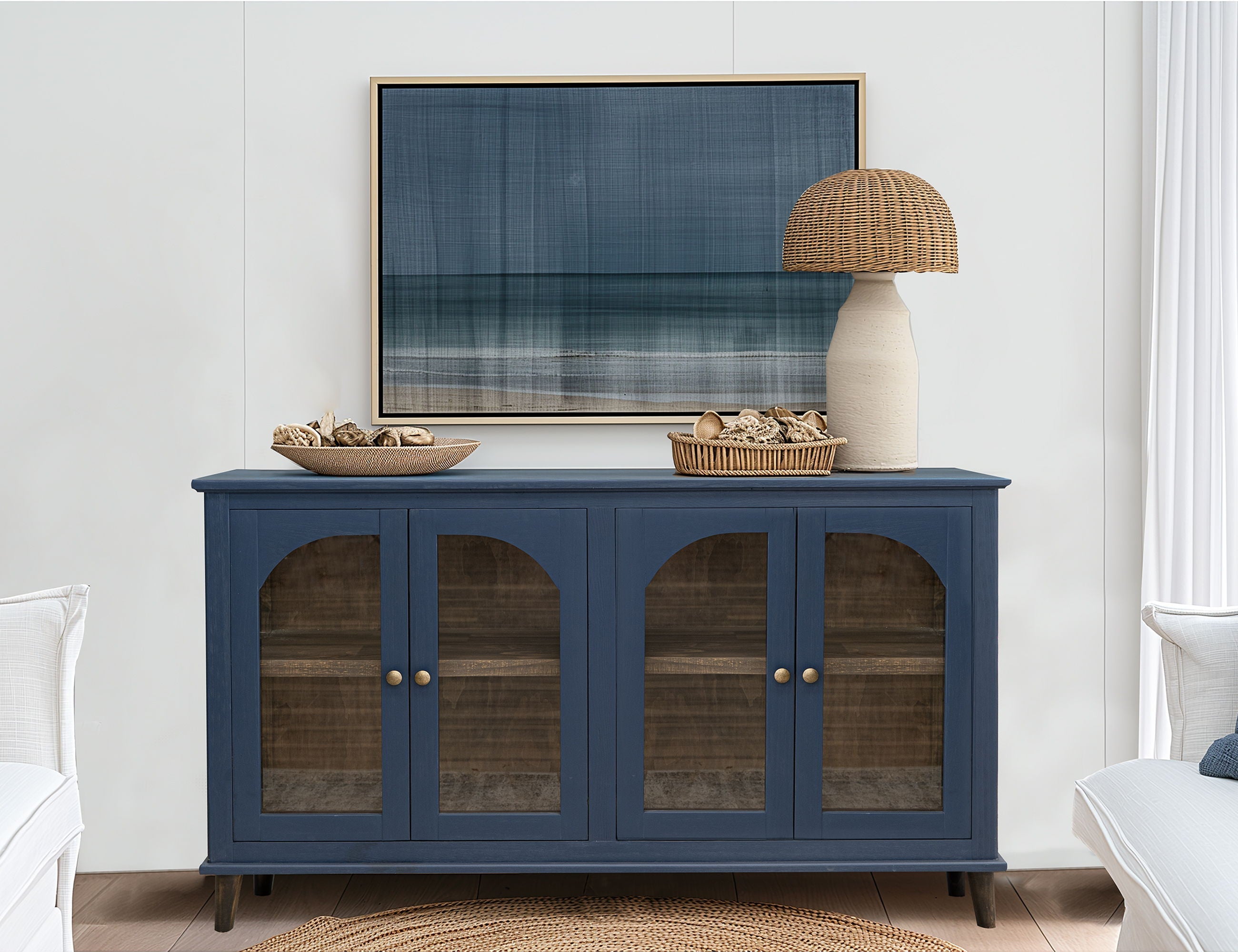 Genova Console 4 Glass Doors Lightly Distressed Pine