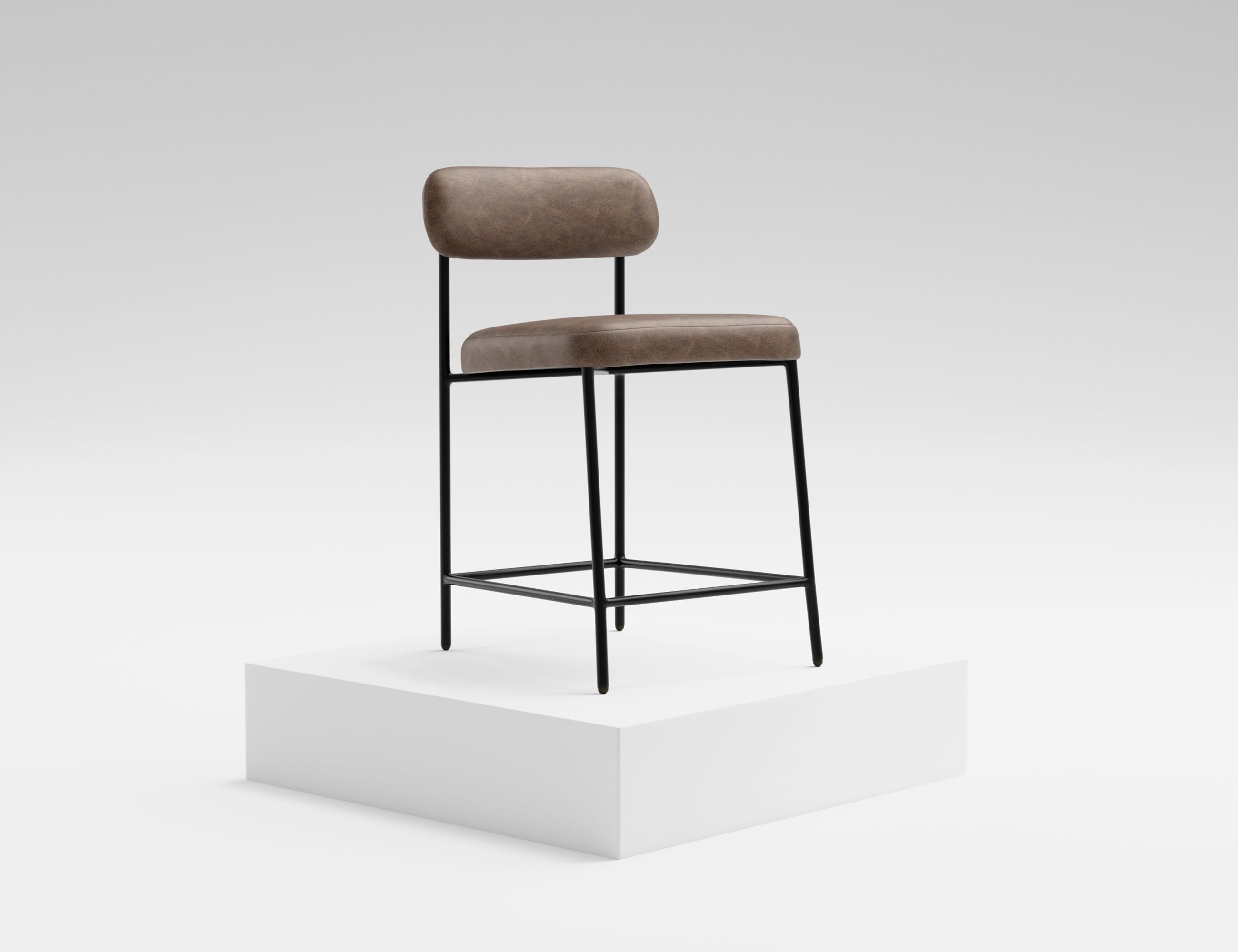 Upholstered Barstools with Wooden Frame & Metal Base - Seating - Bar Stool