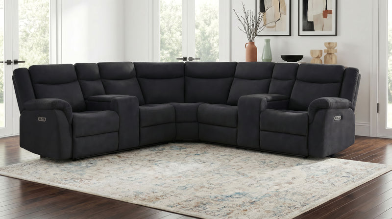 Hagen Contemporary Steel Grey Power Reclining Sectional Sofa