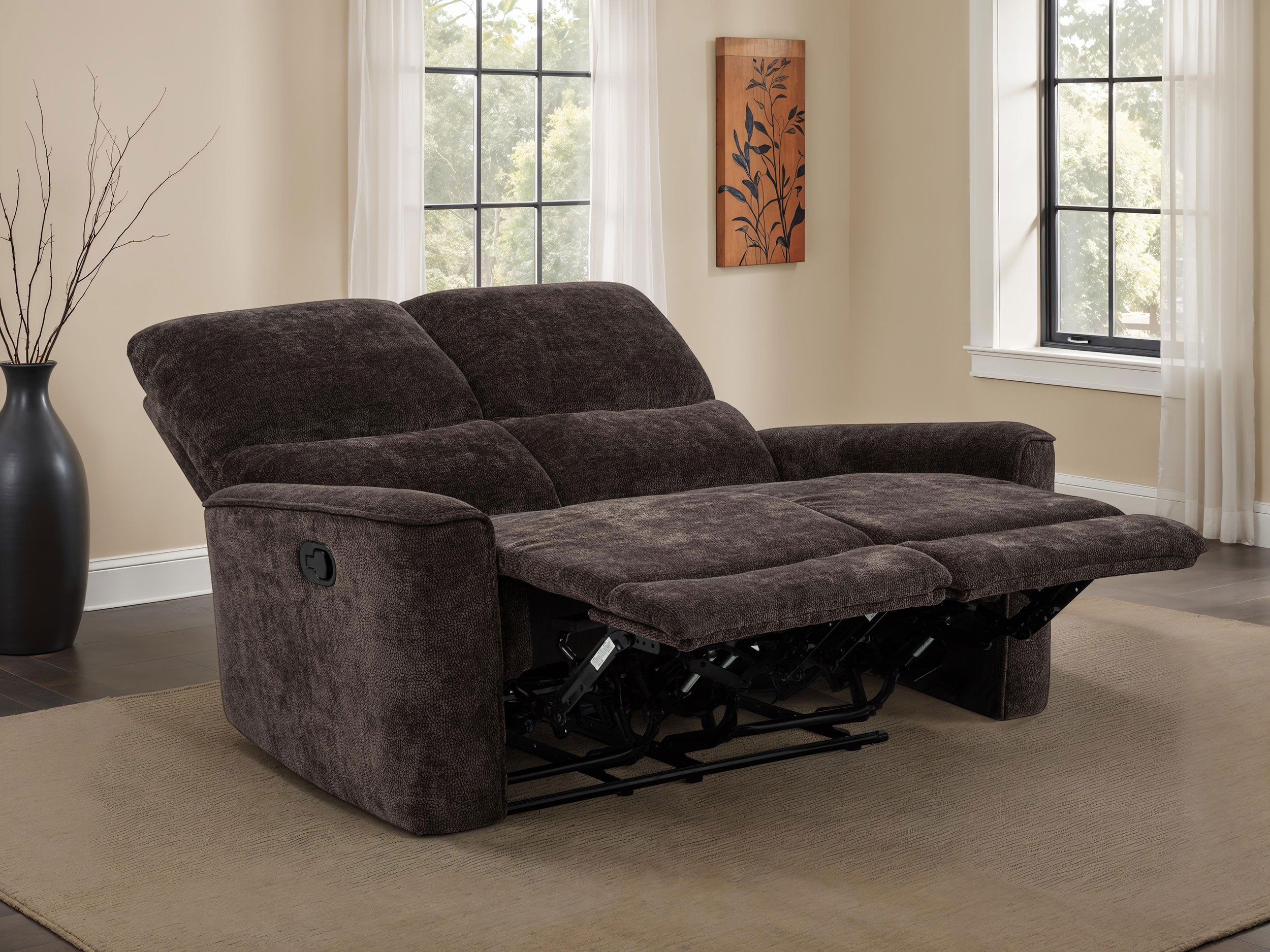 Navarro Transitional Dark Brown Chenille Reclining Loveseat