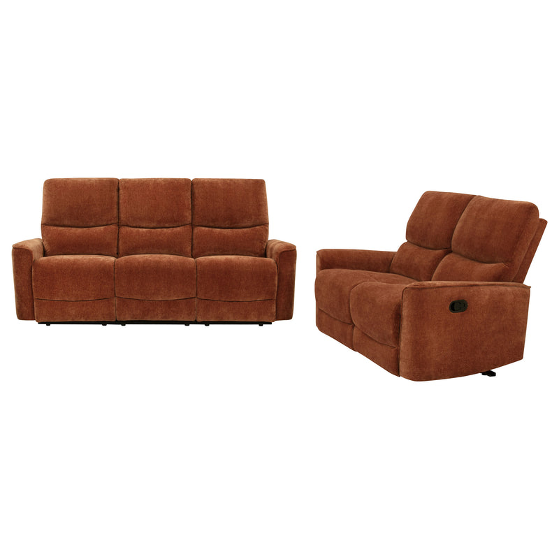 Navarro Transitional Burnt Orange Chenille Reclining 2-Piece Sofa Set