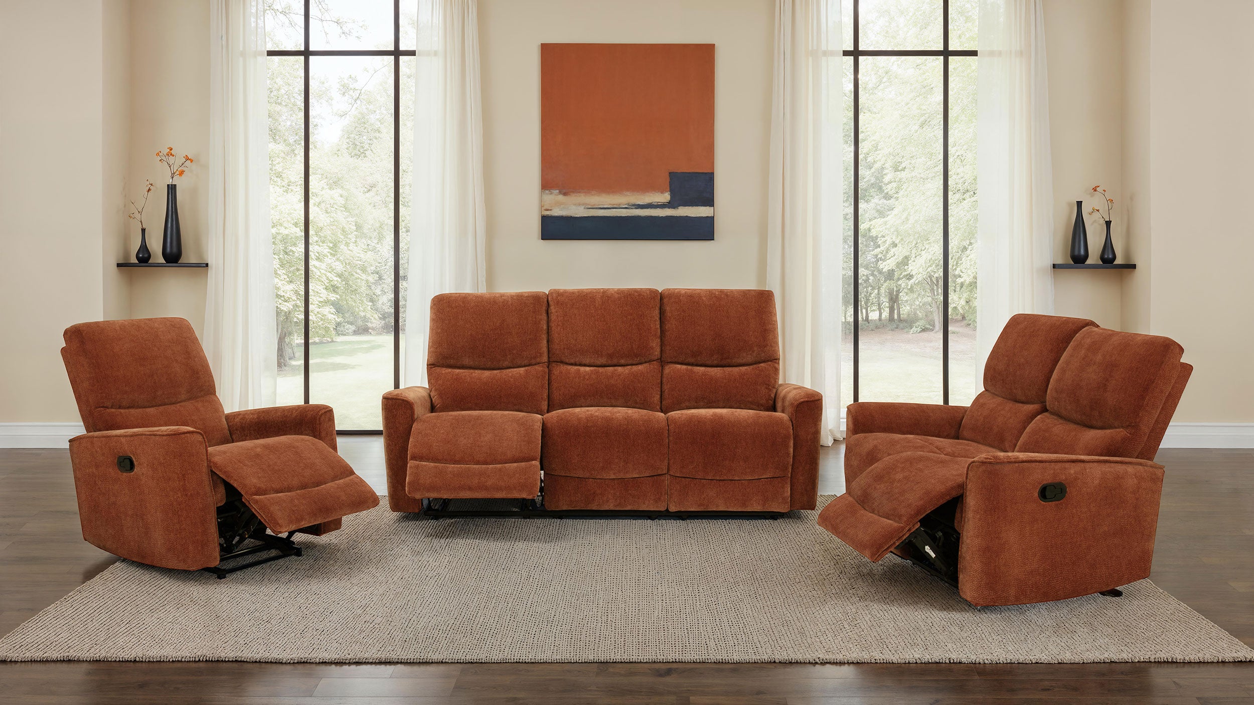 Navarro Transitional Burnt Orange Chenille 3-Piece Reclining Sofa Set