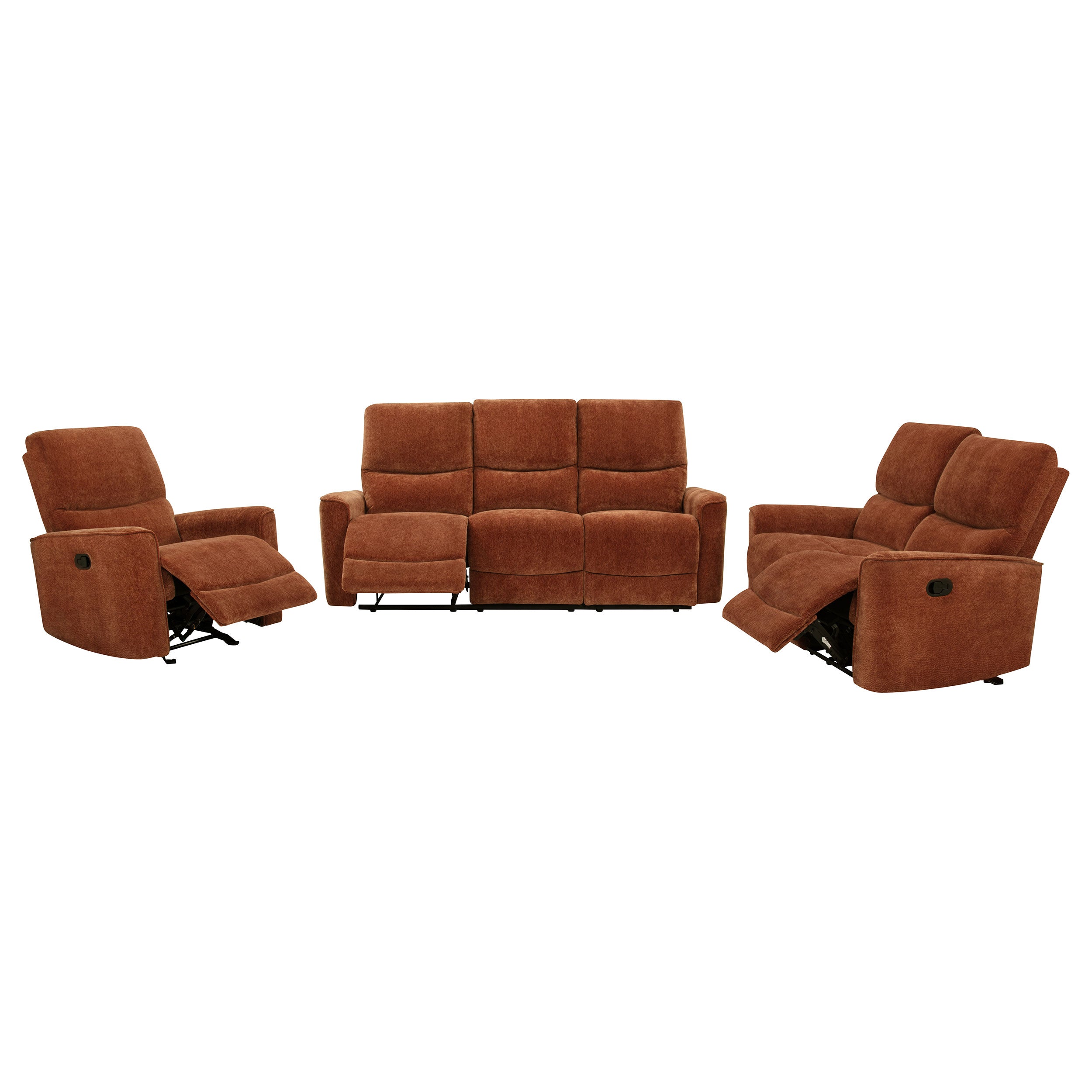 Navarro Transitional Burnt Orange Chenille 3-Piece Reclining Sofa Set