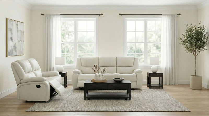 Camila Transitional White Leatherette 2-Piece Manual Reclining Sofa Set