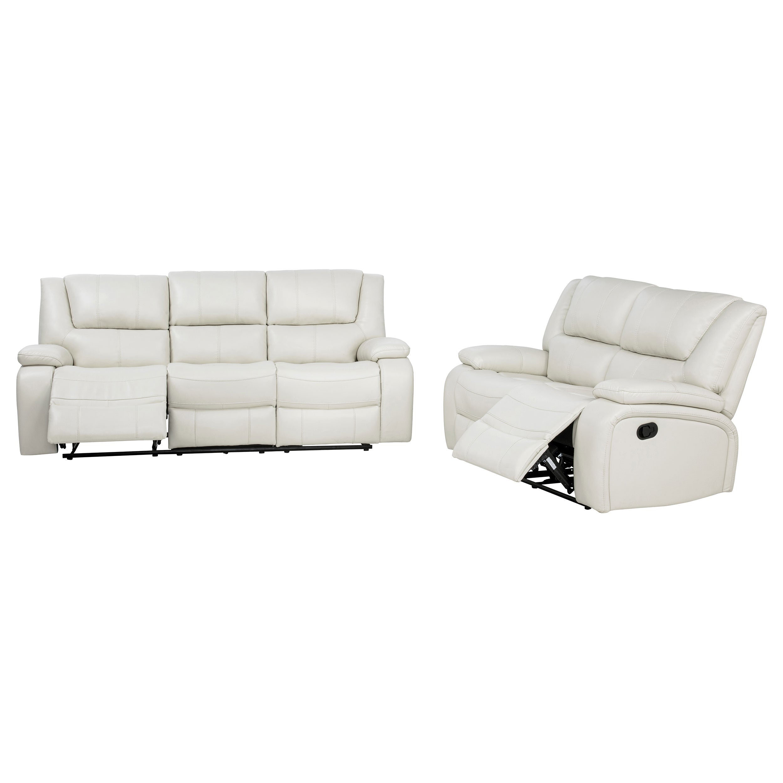 Camila Transitional White Leatherette 2-Piece Manual Reclining Sofa Set