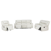 Camila Transitional White Leatherette 3-Piece Manual Reclining Sofa Set