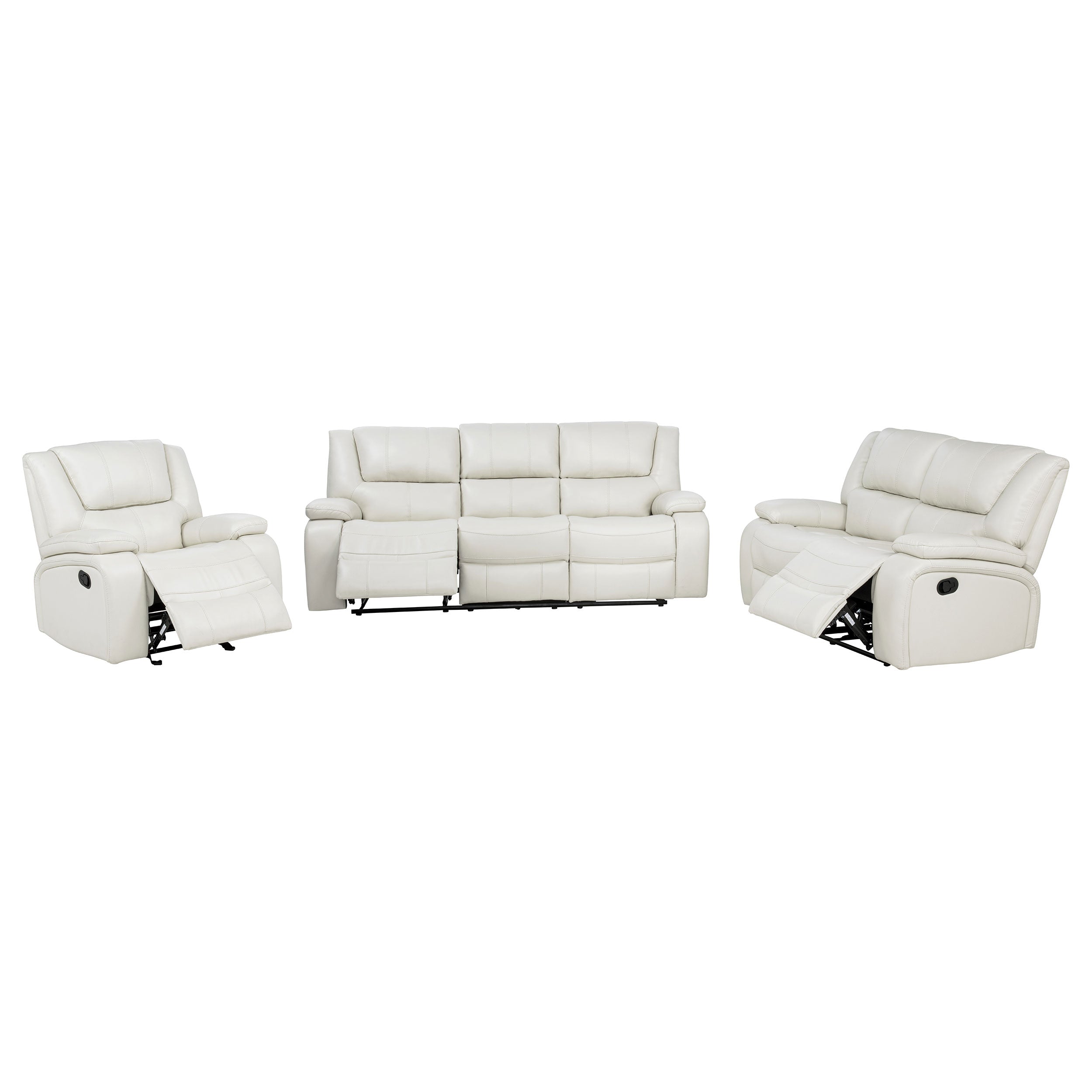 Camila Transitional White Leatherette 3-Piece Manual Reclining Sofa Set