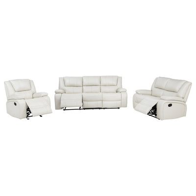 Camila Transitional White Leatherette 3-Piece Manual Reclining Sofa Set