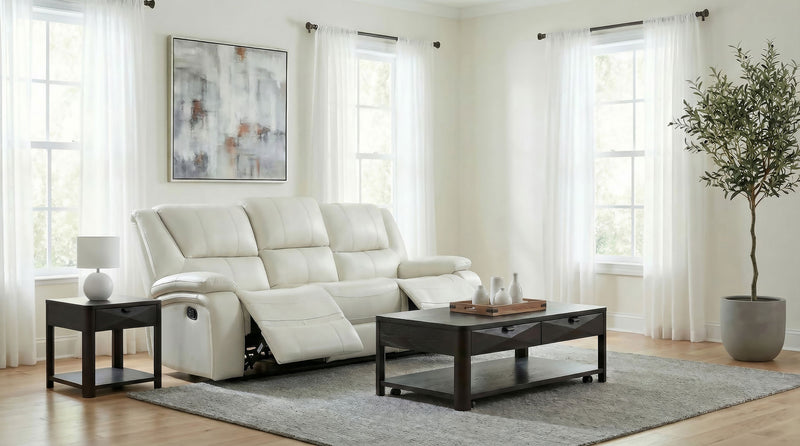 Camila Transitional White Leatherette Manual Reclining Sofa