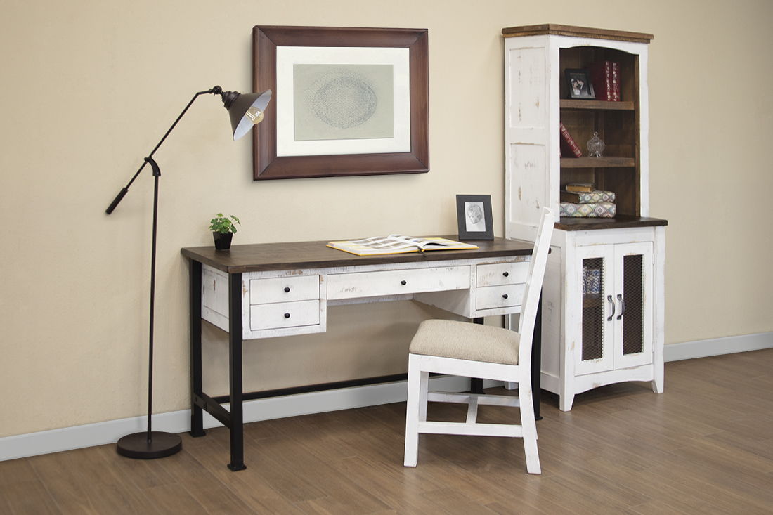 Pueblo - Desk - Antiqued White / Brown