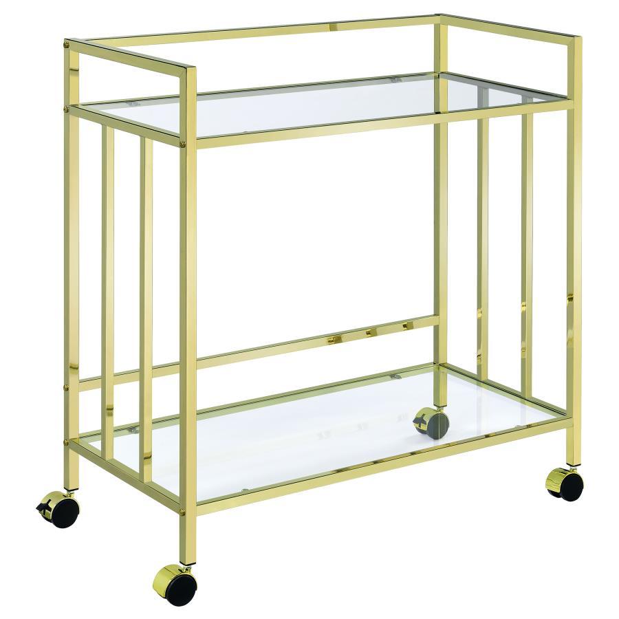 Cara 2-Tier Rectangular Glass Shelf Metal Bar Cart