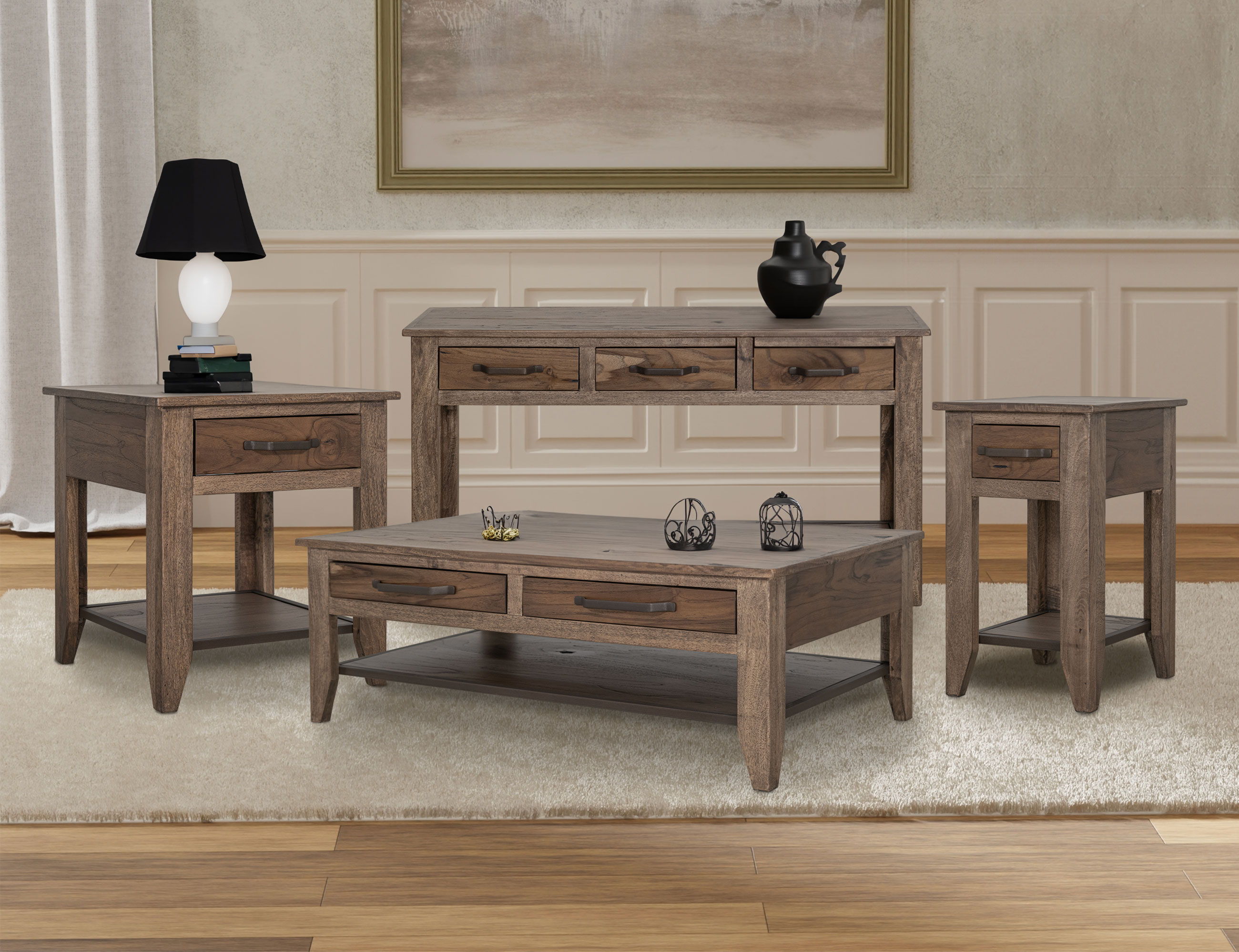 Natural Teca 3-Drawer Sofa Table