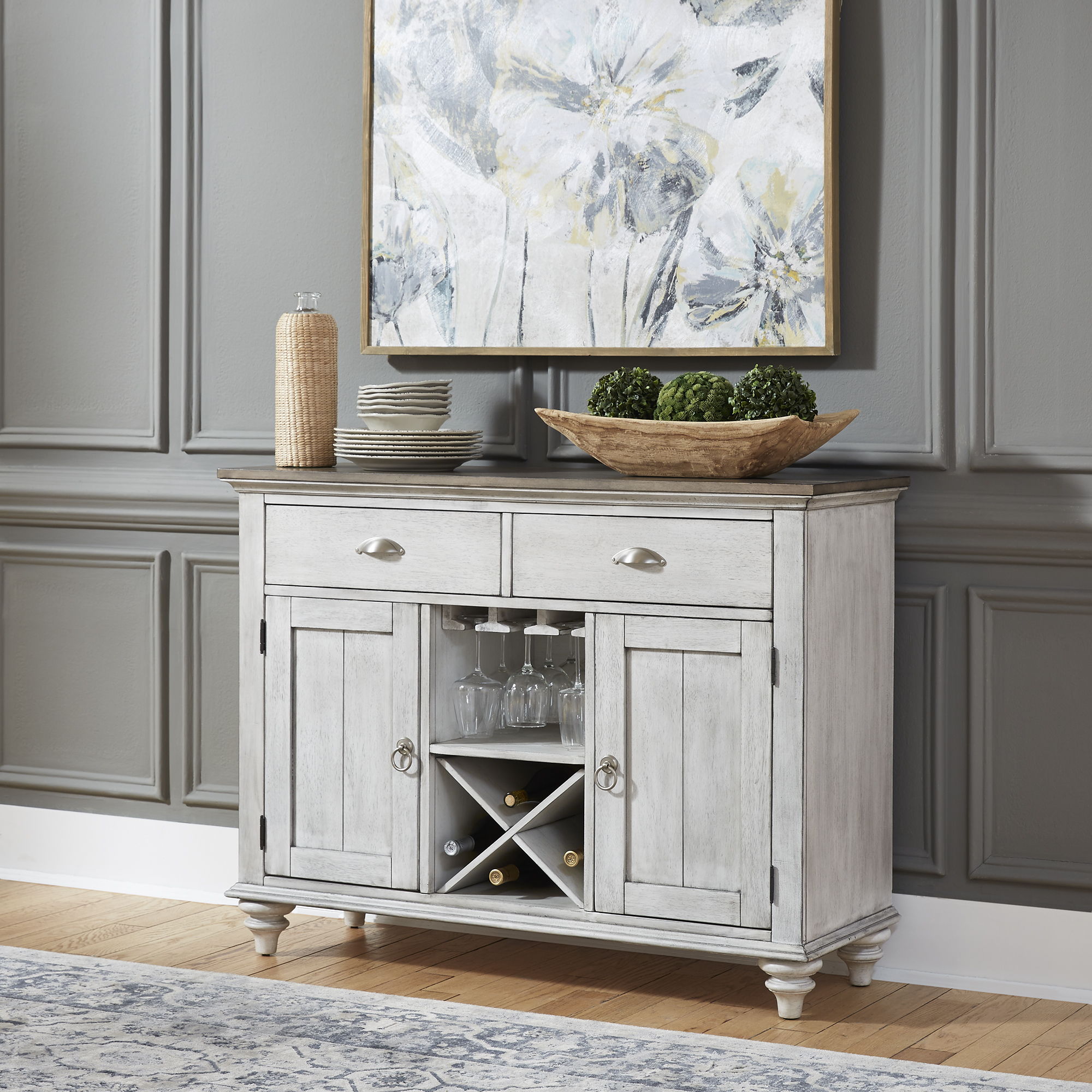 Ocean Isle Buffet with Two-Tone Finish, Felt-Lined Drawers