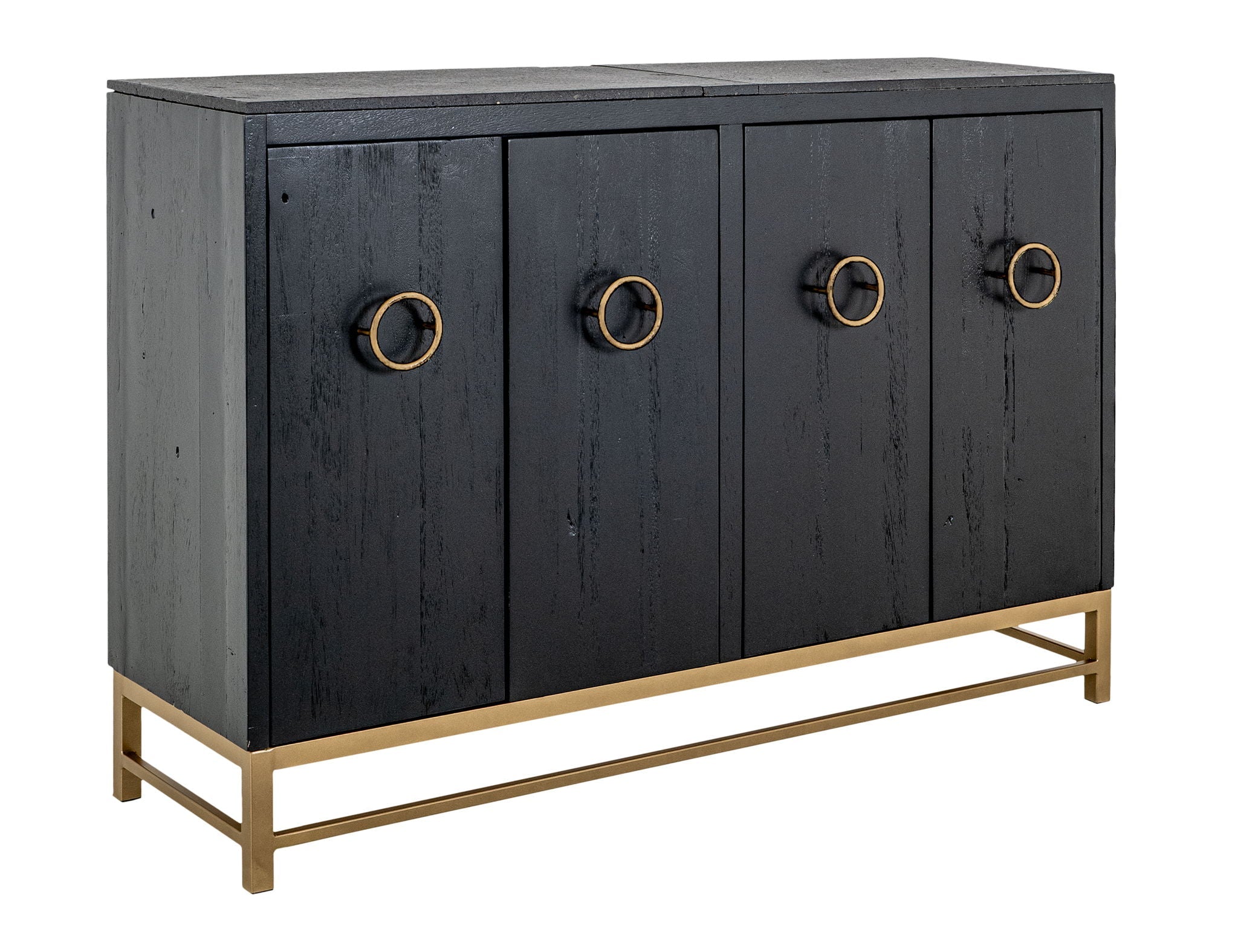 Ebano Console Charcoal Black, 4-Door Wood & Stone