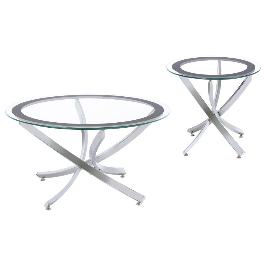 Brooke 2-Piece Round Glass Top Coffee Table Set
