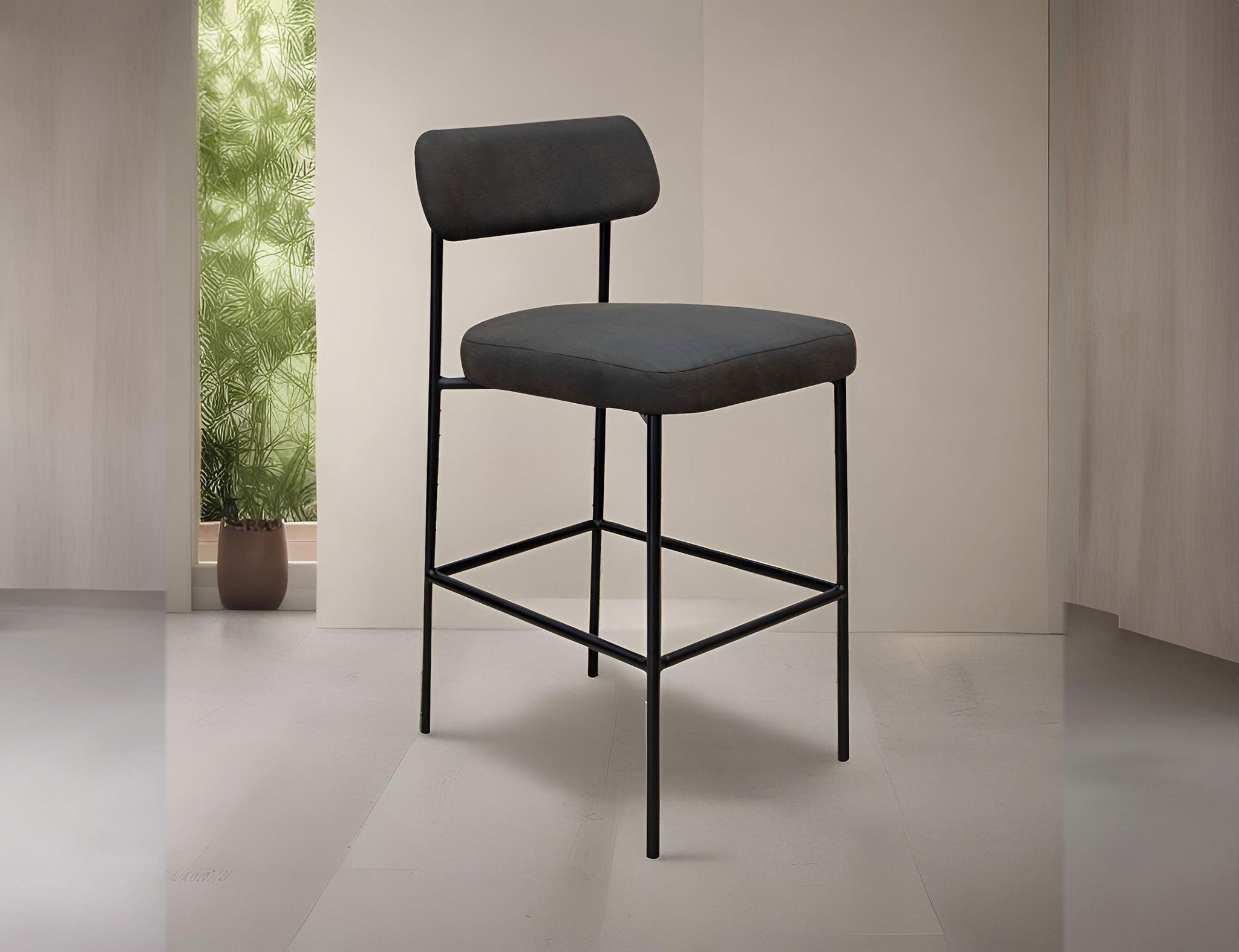 Upholstered Barstools with Wooden Frame & Metal Base - Seating - Bar Stool
