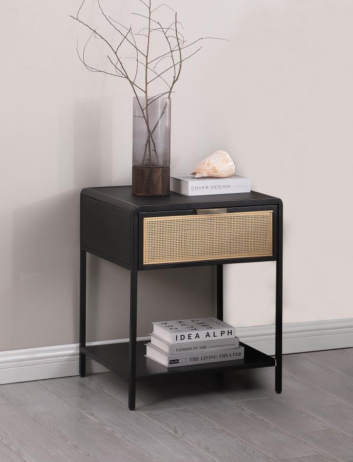 Amherst 1-Drawer Radio Weave Rattan Metal Side Table