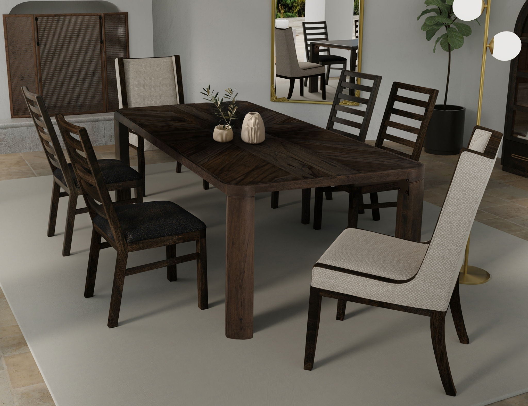 Balam Dining Table in Oil Black, Mango & Teak Wood