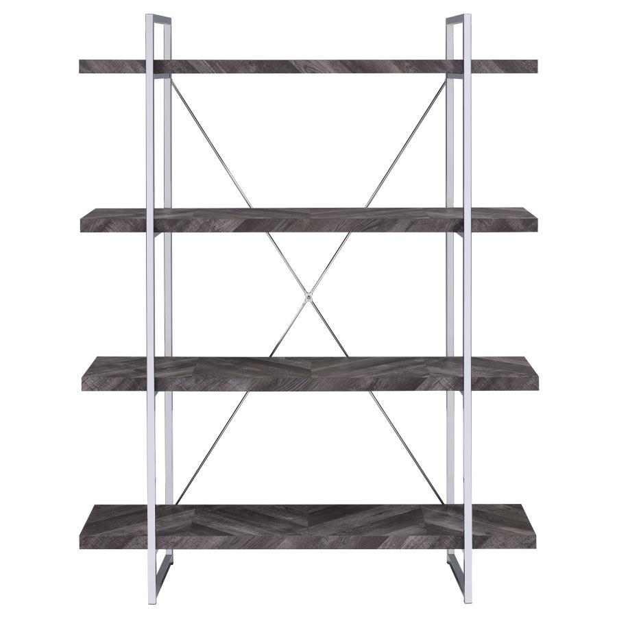 Grimma 4-Shelf Bookshelf in Rustic Gray and Chrome