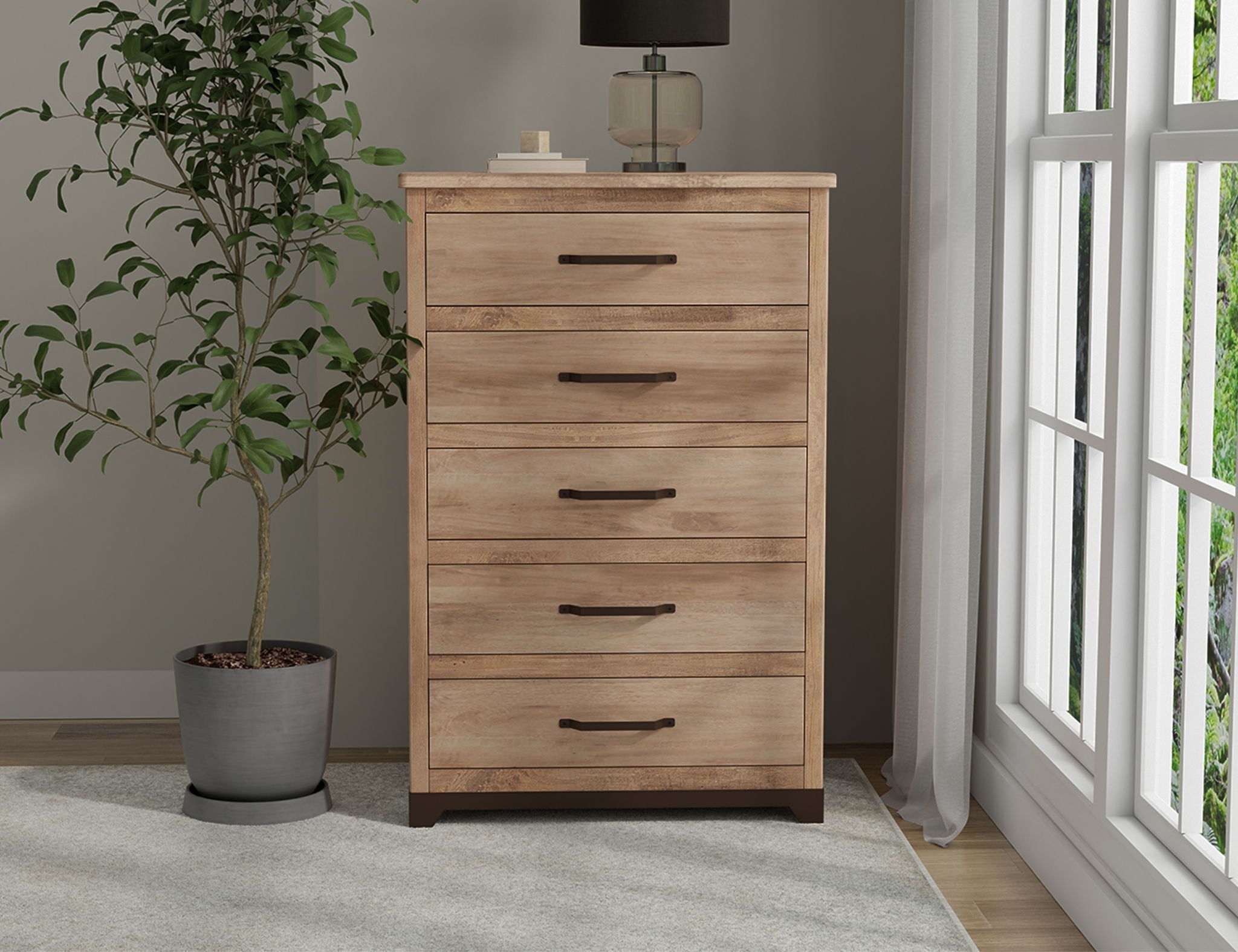 Natural Parota - 5 Drawer Chest - Brown Cappuccino
