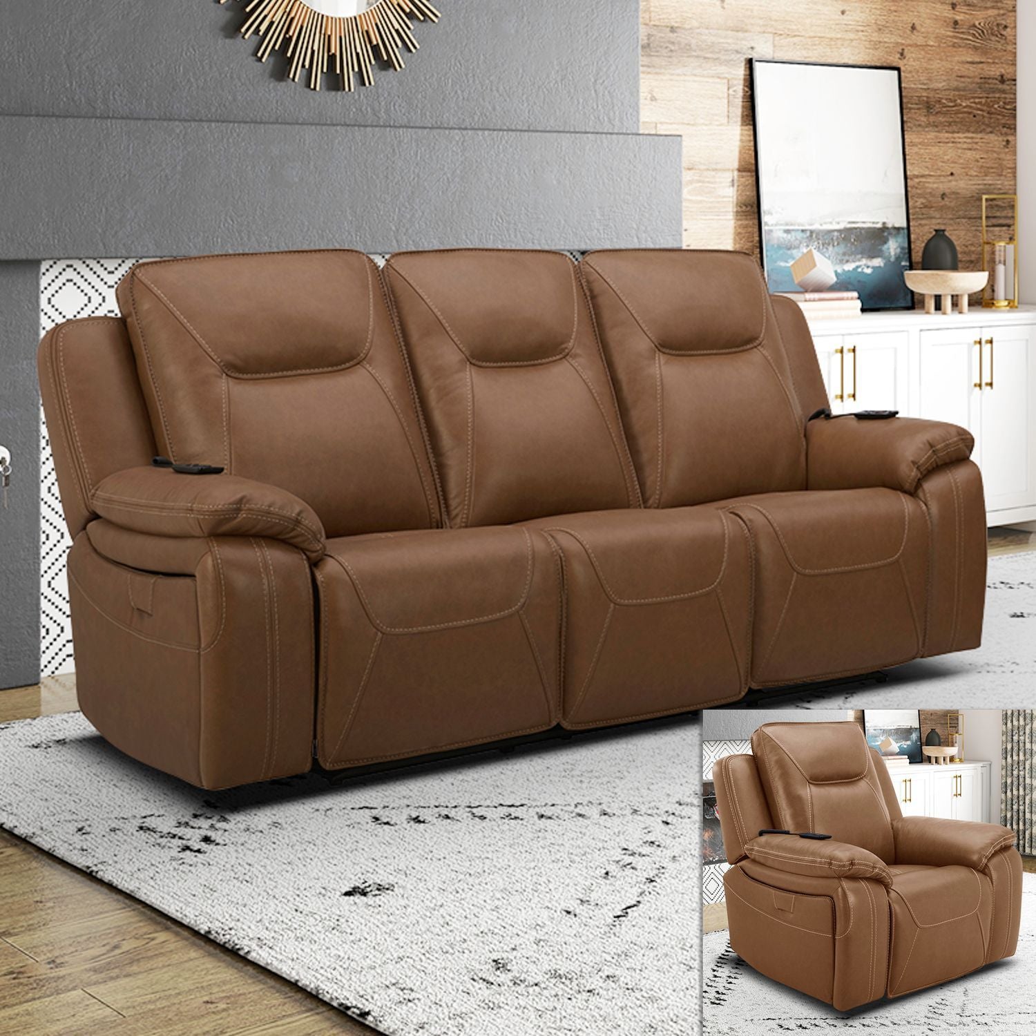 Callihan Sofa Set – Transitional Brown Sofa