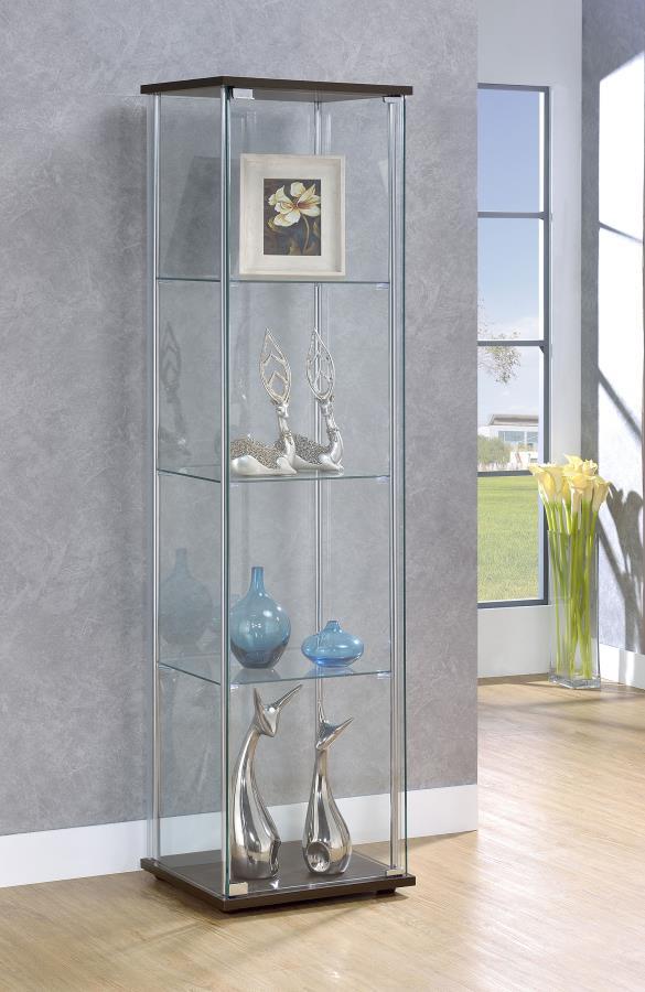 4-Shelf Glass Curio Cabinet with Cappuccino