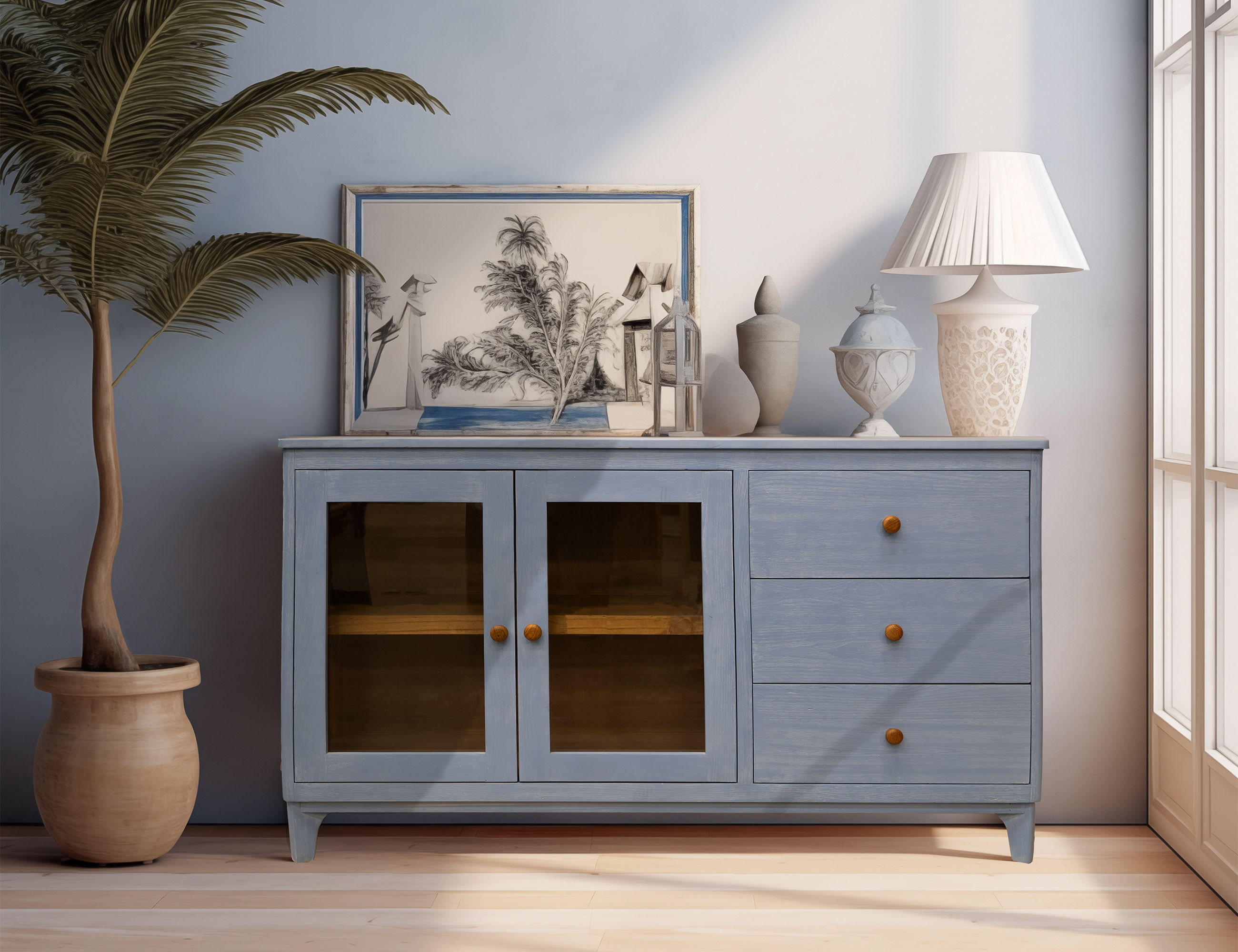 Giza - 3 Drawer & 2 Door Console - Pastel Blue