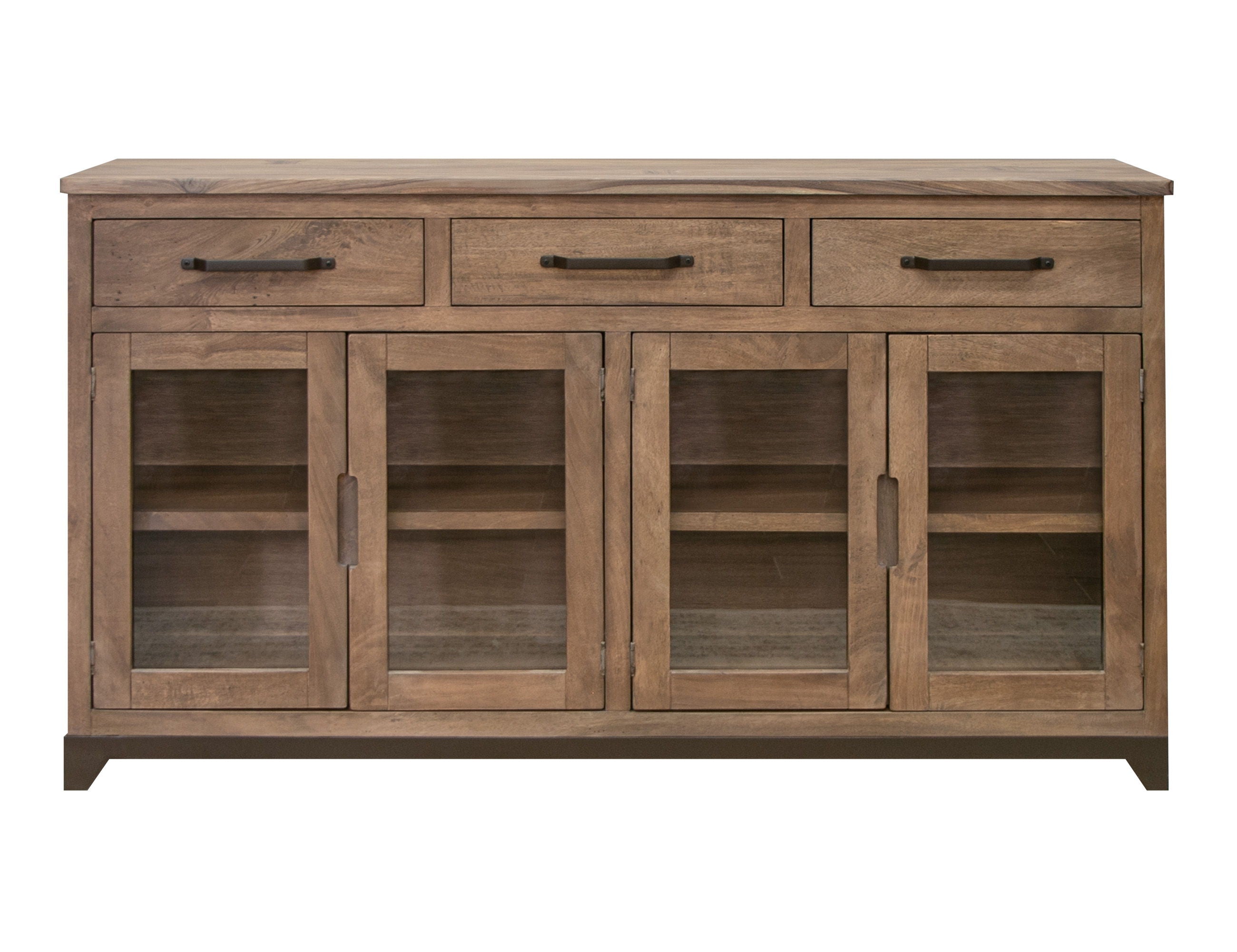 Natural Parota Console – 3 Drawers & 4 Glass Doors