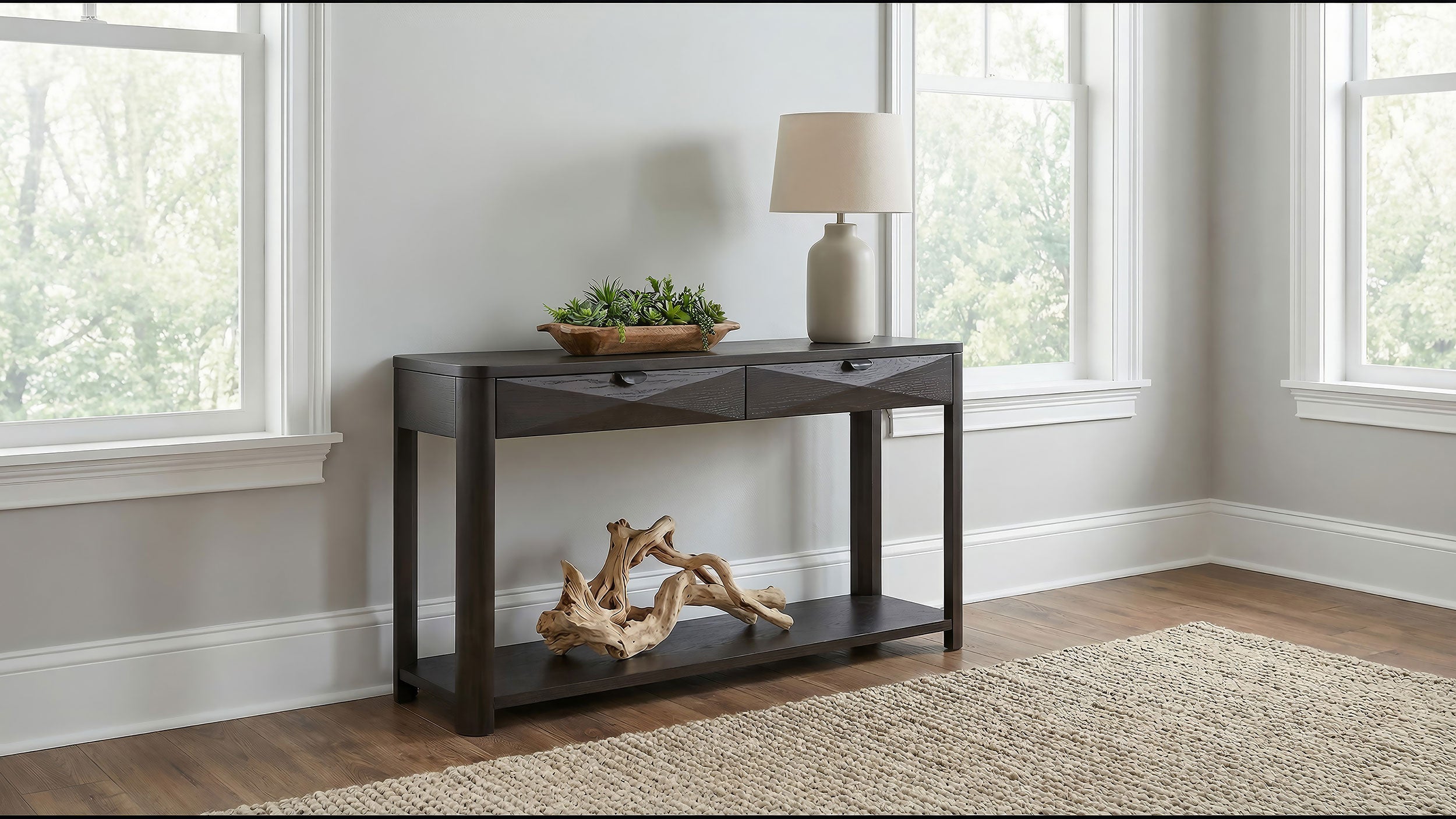 Marcelo Contemporary Faceted Drawer Light Elm Sofa Console Table